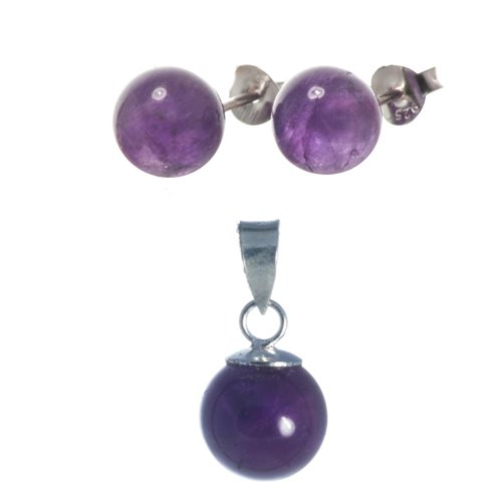 Bella Carina Damen Set, Anhänger und Ohrstecker mit Amethyst 8 mm Kugel, 925 Sterling Silber 