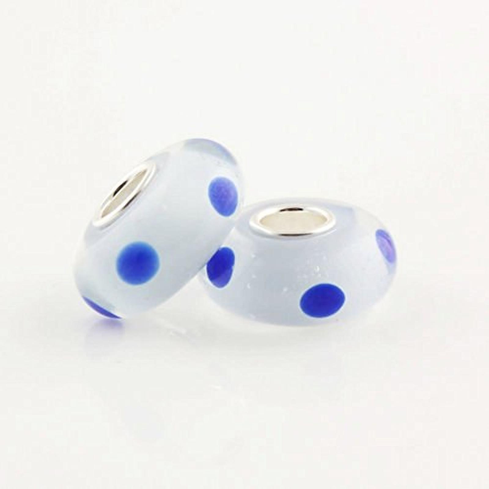 TAOTAOHAS Damen - European Armband Charms Beads, Sterling-Silber 925 mit weiß blau Murano glas perlen, Big Polka Dots 