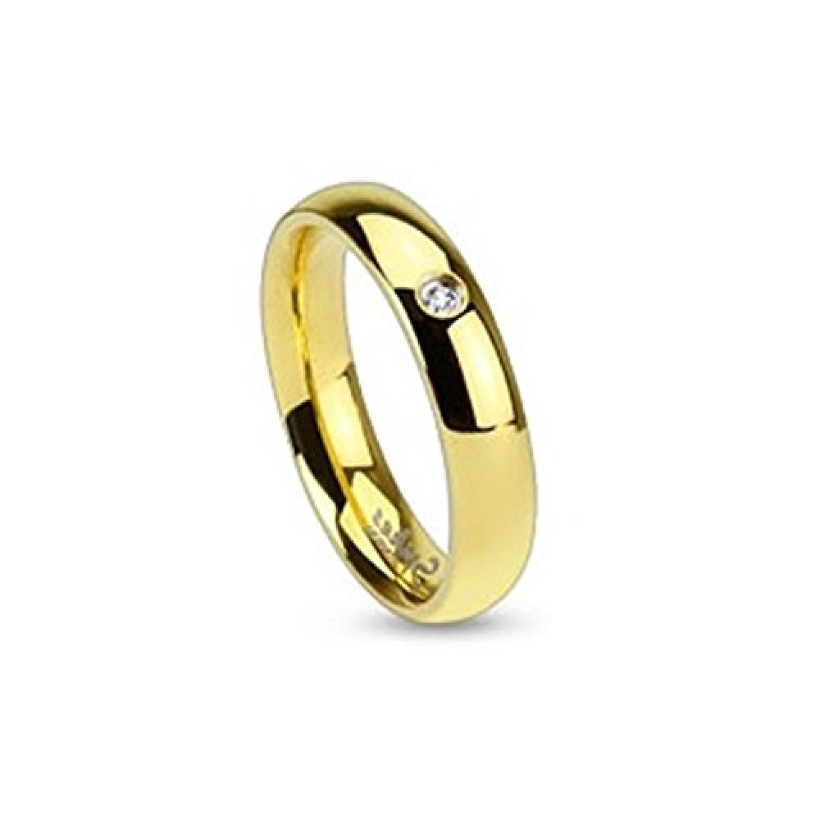 Coolbodyart Edelstahl Unisex Ring gold 4mm breit Classic Line mit Single Zirkonia verfügbare Ringgrößen 46 (14,5) - 57 (18) 