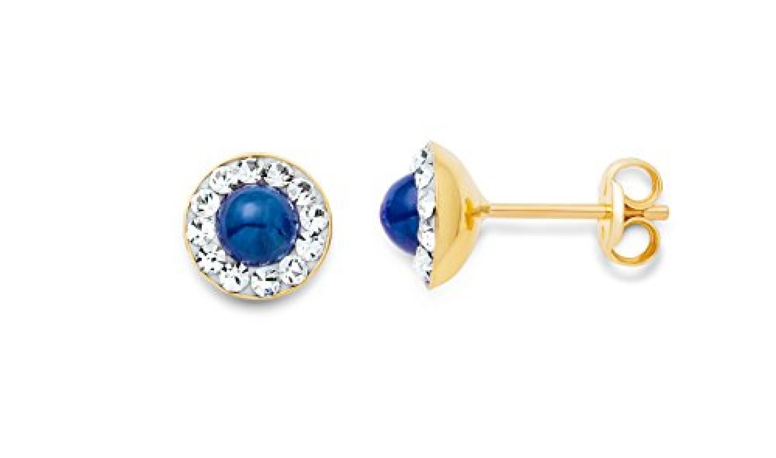 Miore Damen-Ohrstecker 375 Gelbgold 2 Saphire blau 24 Swarovski-Kristalle farblos 7 mm MA9084E 