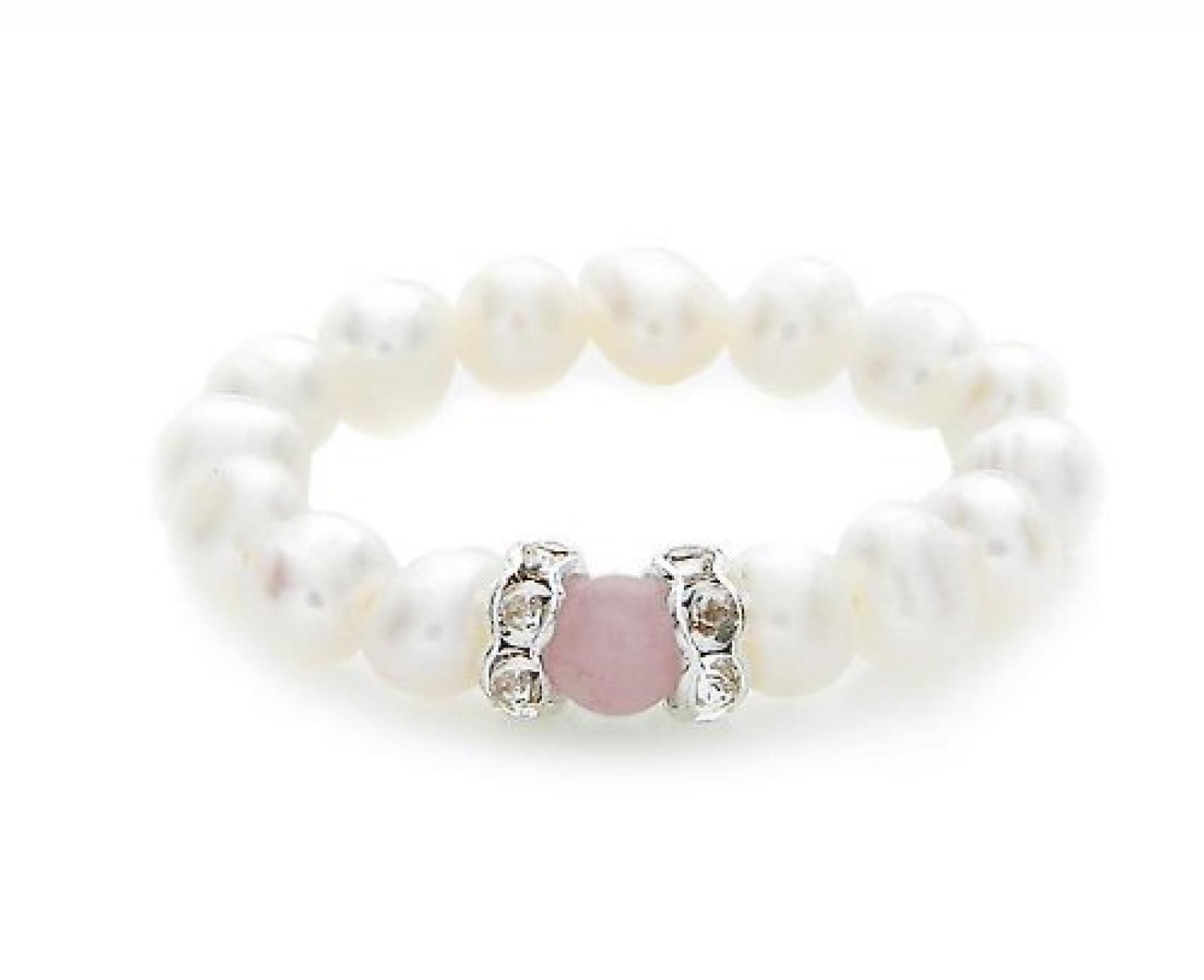 Silvity Pearls Silvity Süßwasserperlenring aus Echten Süßwasserperlen und echten Rosé farbigem Rosenquarz-Edelstein Farbe: Rosé 3 mm 803804-20 