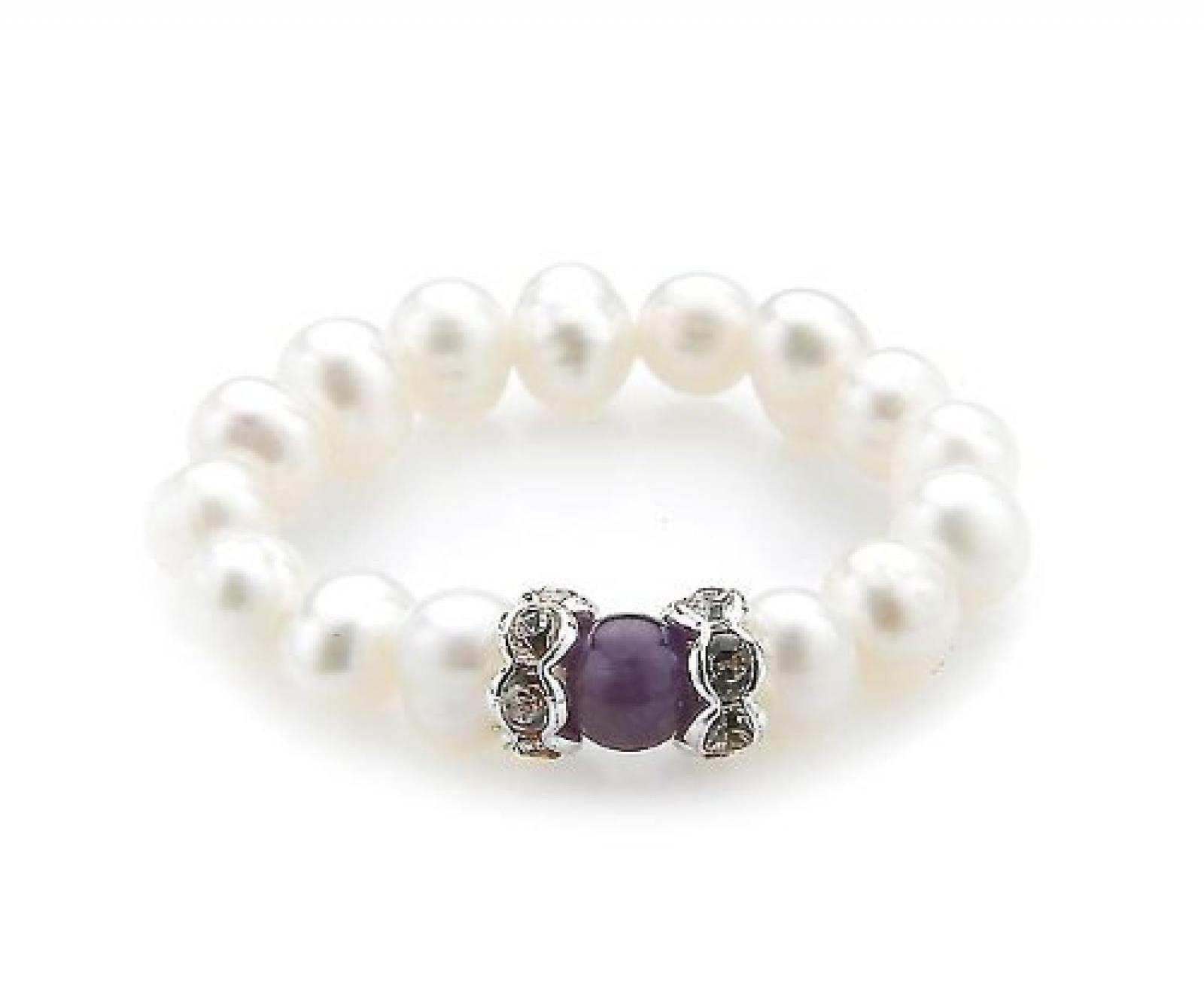 Silvity Pearls Silvity Süßwasserperlenring aus Echten Süßwasserperlen und echten tief lila farbigem Amethyst-Edelstein Farbe: weiß/lila 3 mm 804204-20 