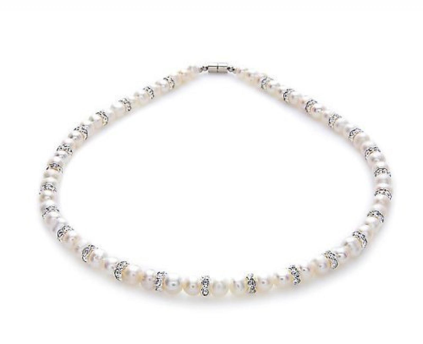 Silvity Pearls Echte Süßwasserperlen & Luxus-Strass Perlenkette Halskette 40-42cm 50mm 804101-20 