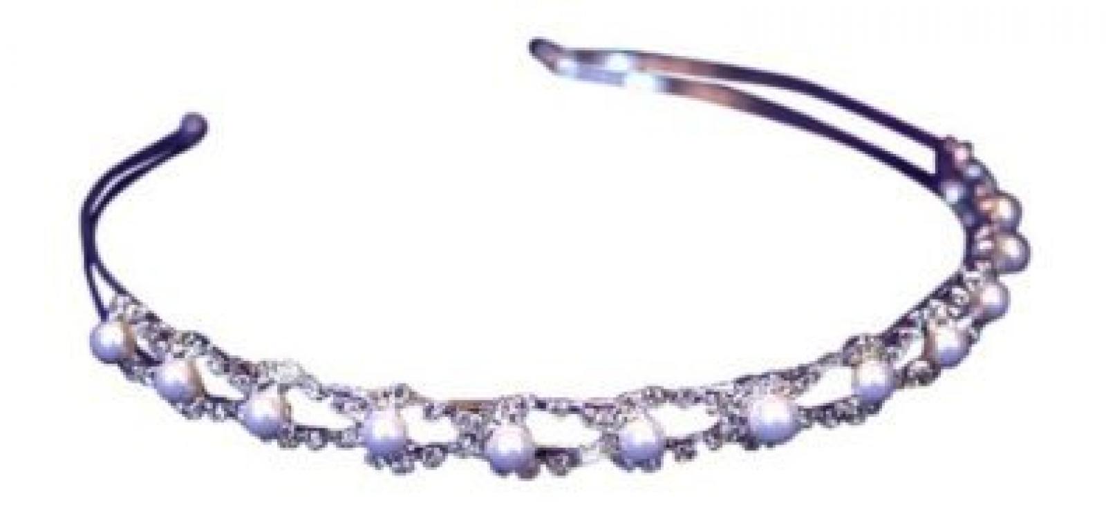 Silber Kristall Strass and Perle Stirnband Hochzeit Abschlussball Tiara Diadem (14cm x 1cm) mit PreciousBags Schutz-Staubbeutel 