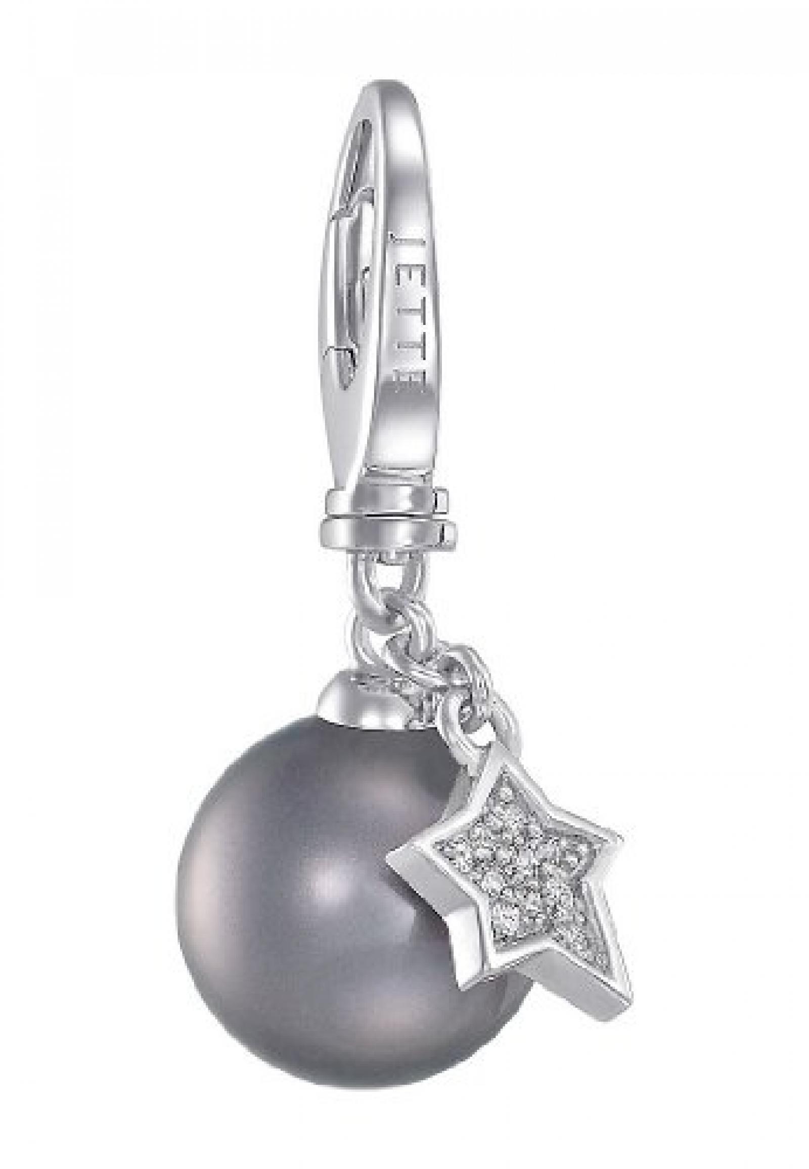 JETTE Charms Damen-Charm Mini Charm Perle Mit Stern 925er Silber 10 Zirkonia One Size, silber 