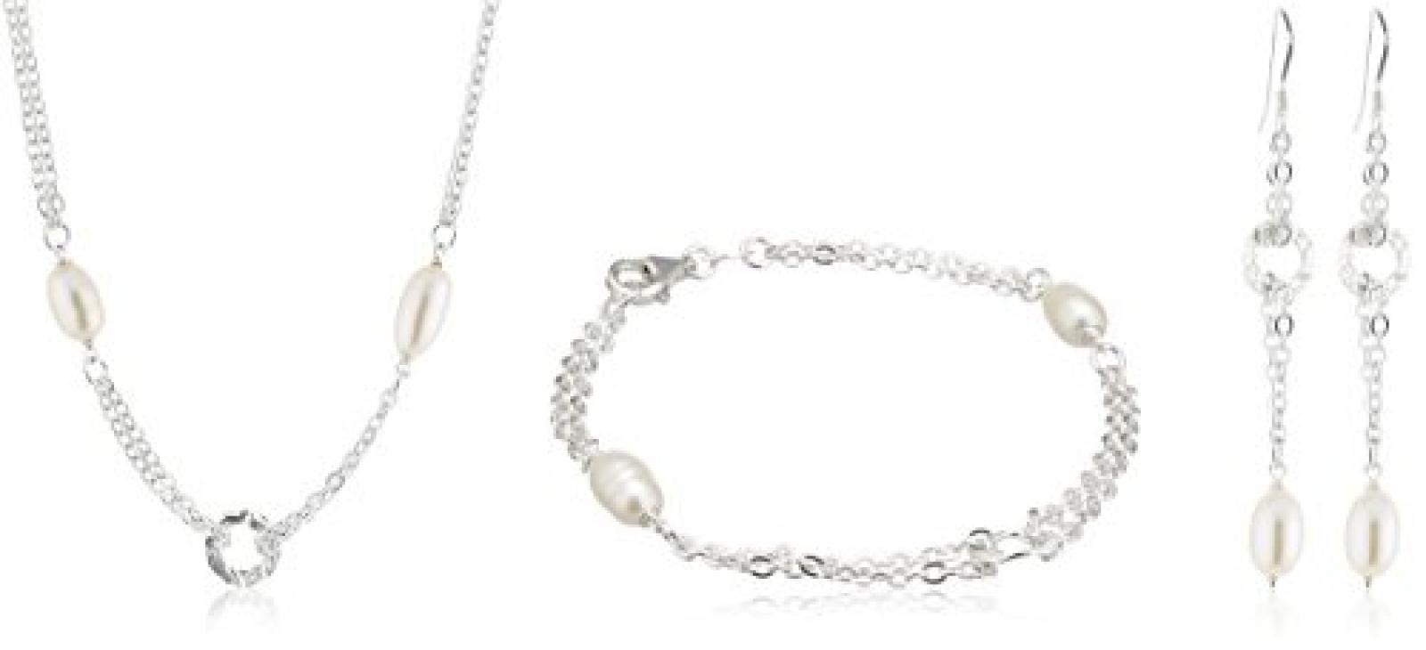 ZEEme Pearls 3 teiliges Set bestehend aus einem 41cm langem Collier und einem 19cm langem Armband und dazu passenden Ohrhaken 301200011 