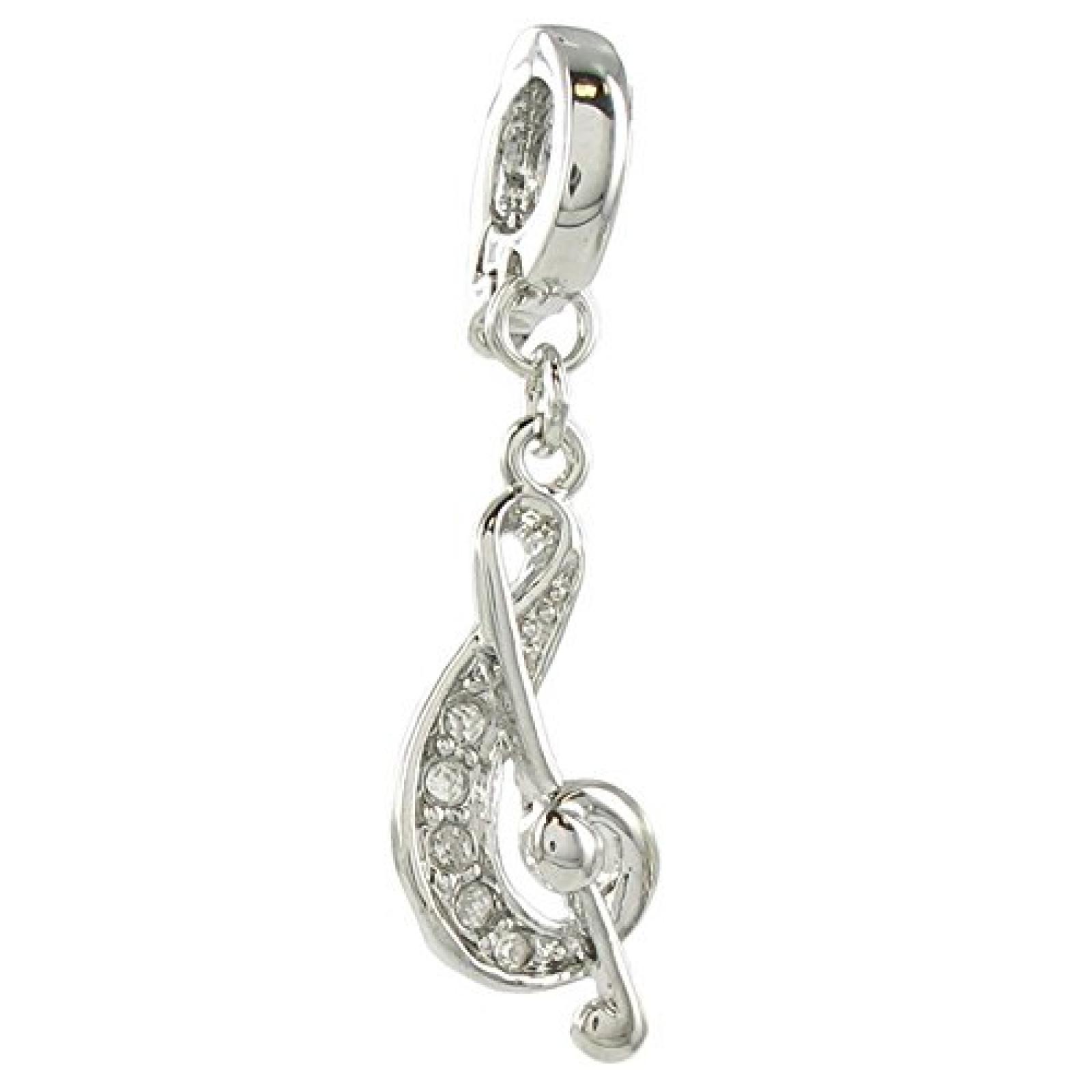 Quiges, Eligo Charms Silver Plated G-Clef für Viventy/Fossil 5mm Leather Armbands 