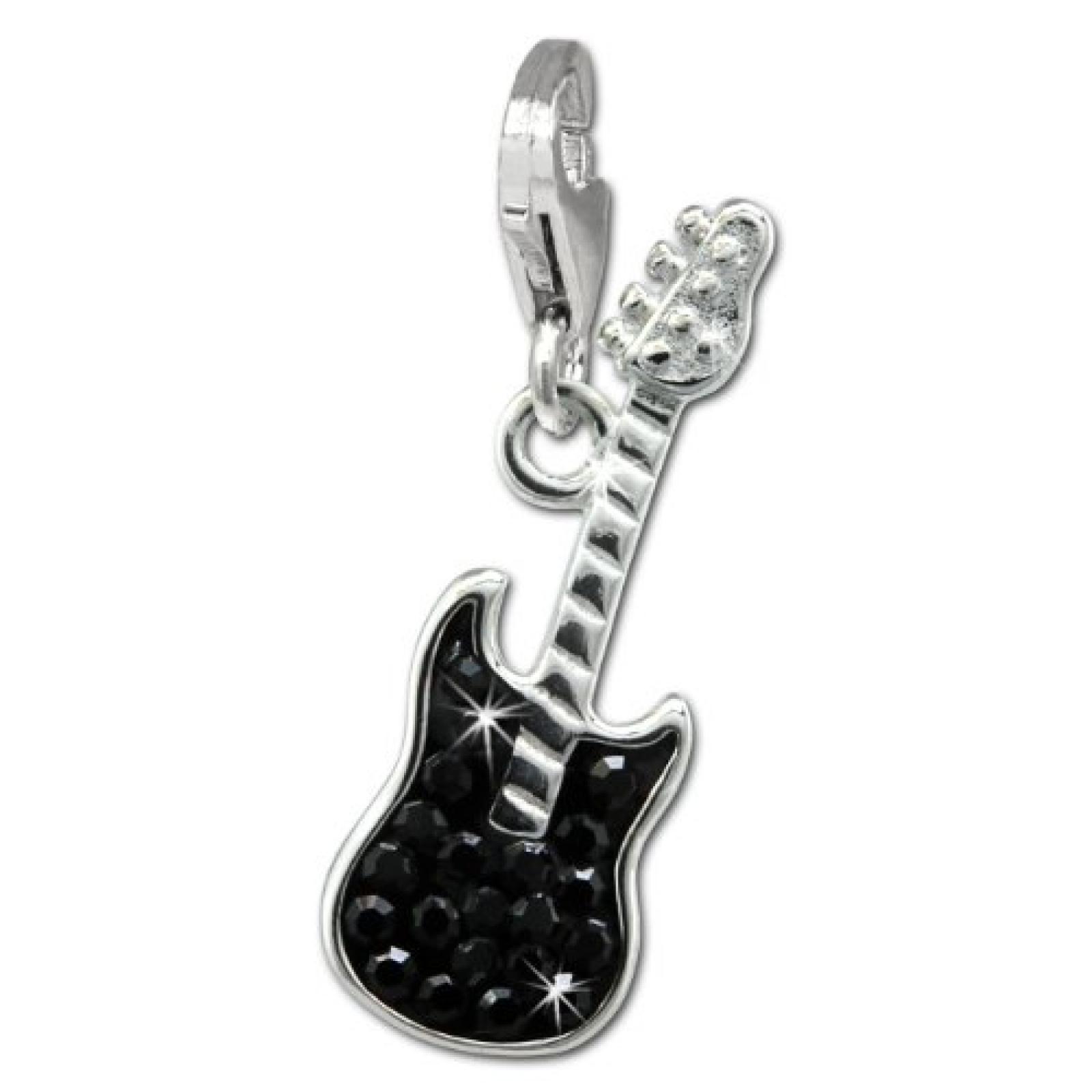 SilberDream Glitzer Charm E-Gitarre schwarz Zirkonia Kristalle Anhänger 925 Silber für Bettelarmbänder Kette Ohrring GSC552S 