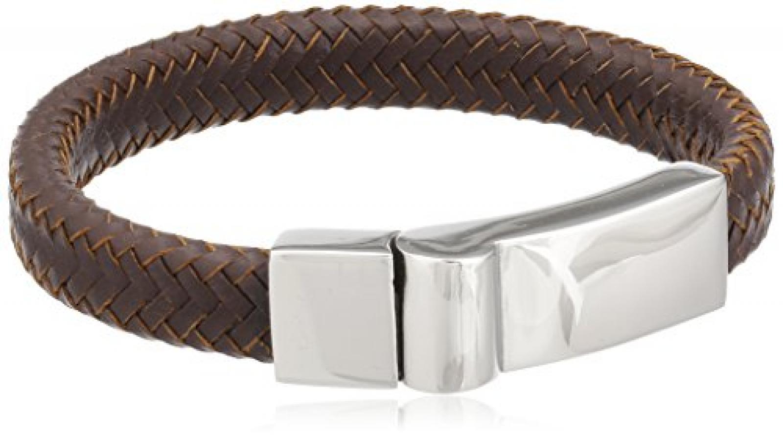 Zeeme Stainless Steel Unisex-Armband 21cm in Stahl aus braunem Leder mit Magnetverschluss 389060062 