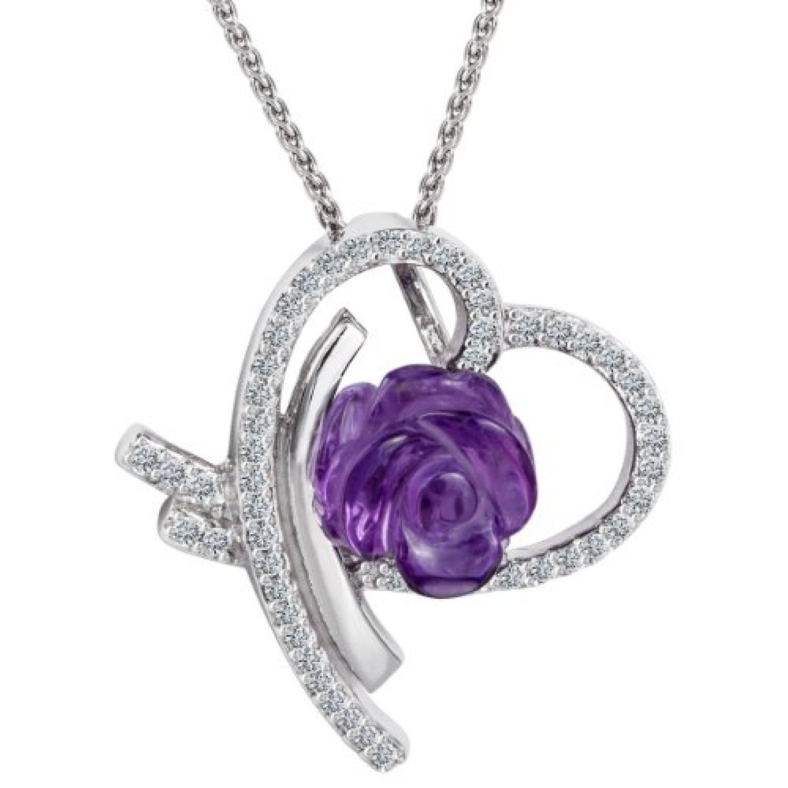 Bella Donna Damen-Halskette 925 Sterling Silber 1 Amethyst Rose lila 45 cm 109387 