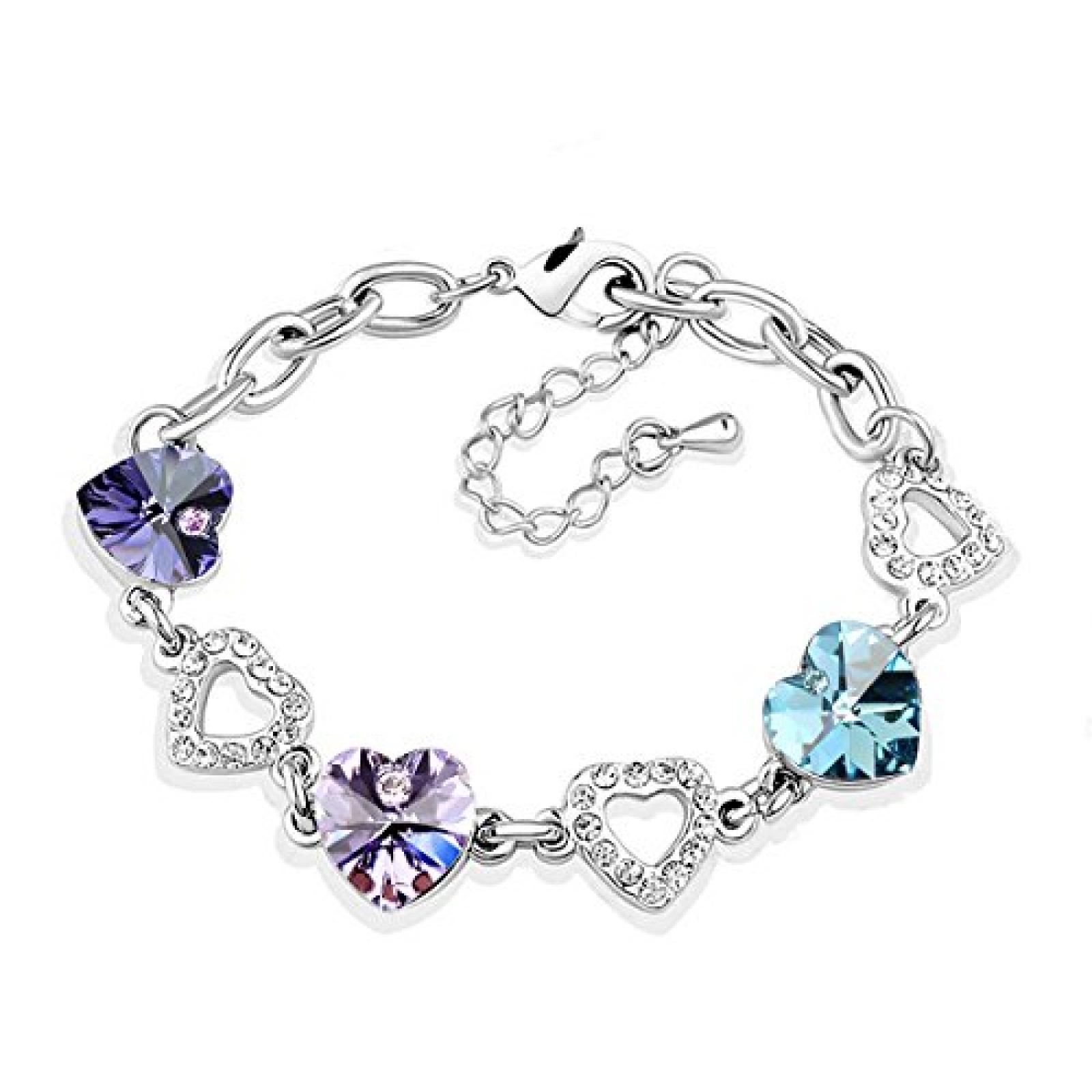 Le Premium® Kleeblatt Kristall Charme Armbänder herzförmigen Swarovski Tansanit lila, violett,und Aquamarine kristalle 