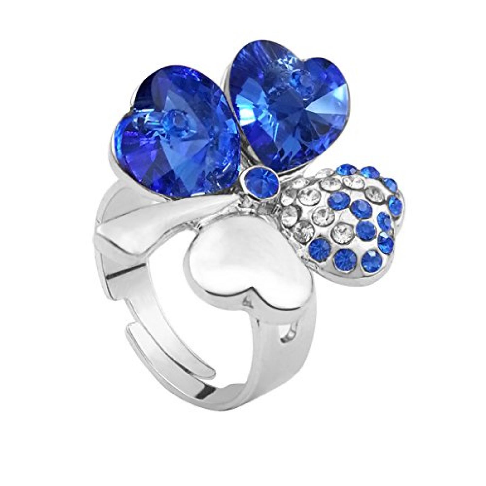 Le Premium® Vier Blatt Klee Mode-Fingerring herzförmigen Swarovski Saphir blau kristalle (einstellbarer Größe) 