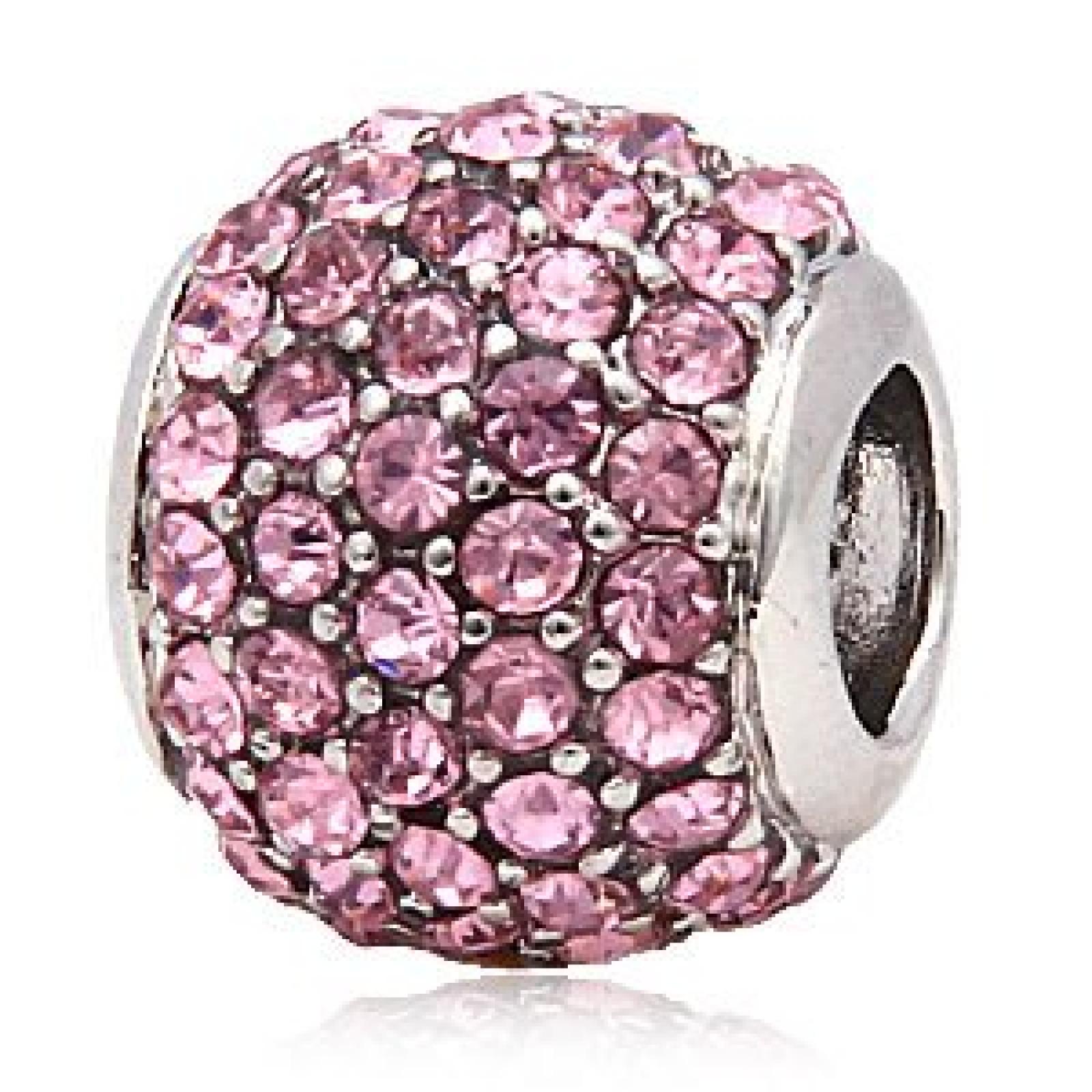 Andante-Stones 925 Silber Pavé Bead mit funkelnden Zirkoniasteinen (Rosa) Element Kugel für European Beads + Organzasäckchen 