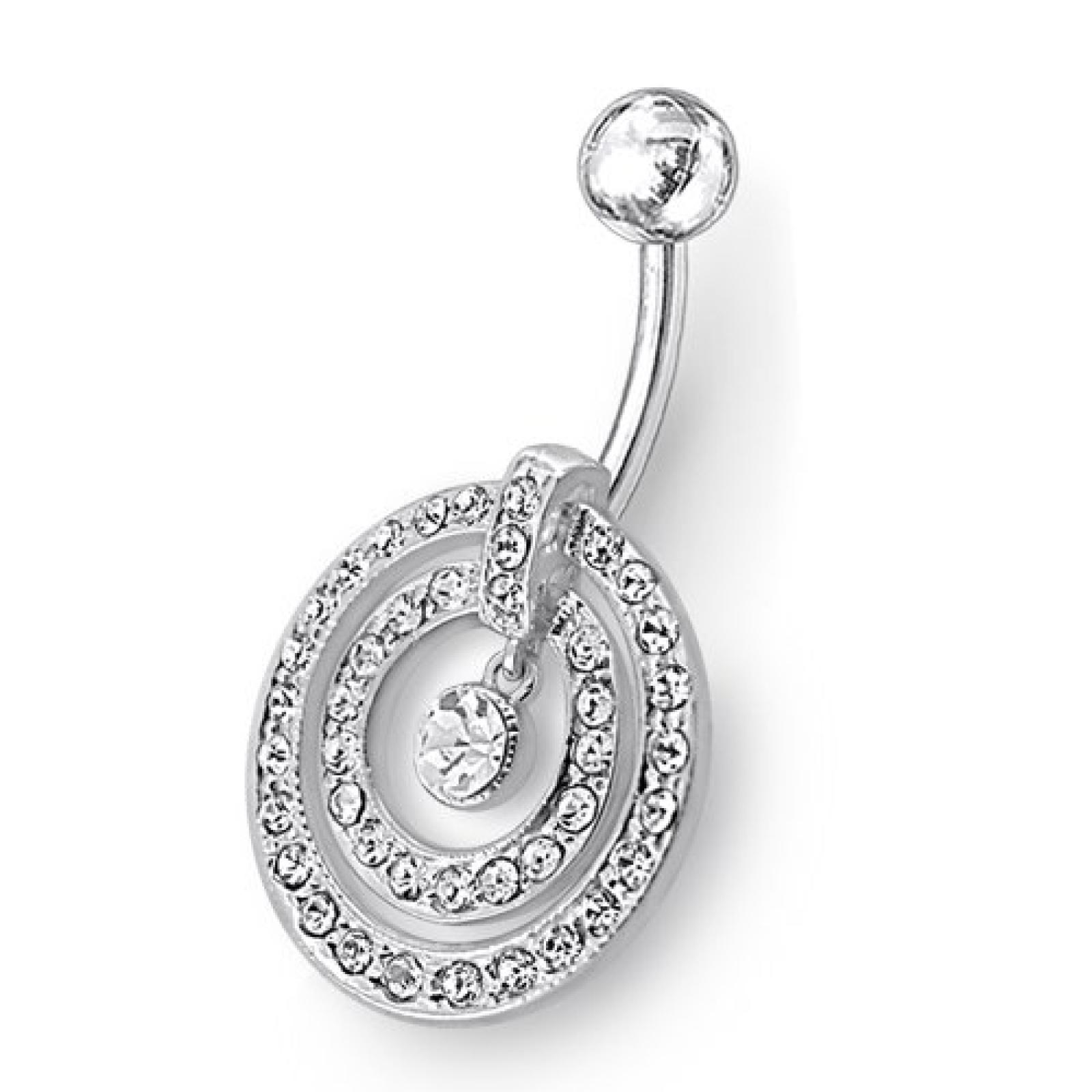 Thuppaki Fancy Jeweled Herumhängende Sterling Silber mit 14G - 3/8 Zoll (1.6x10MM) 316L chirurgischer Stahl Banana Belly Ring 