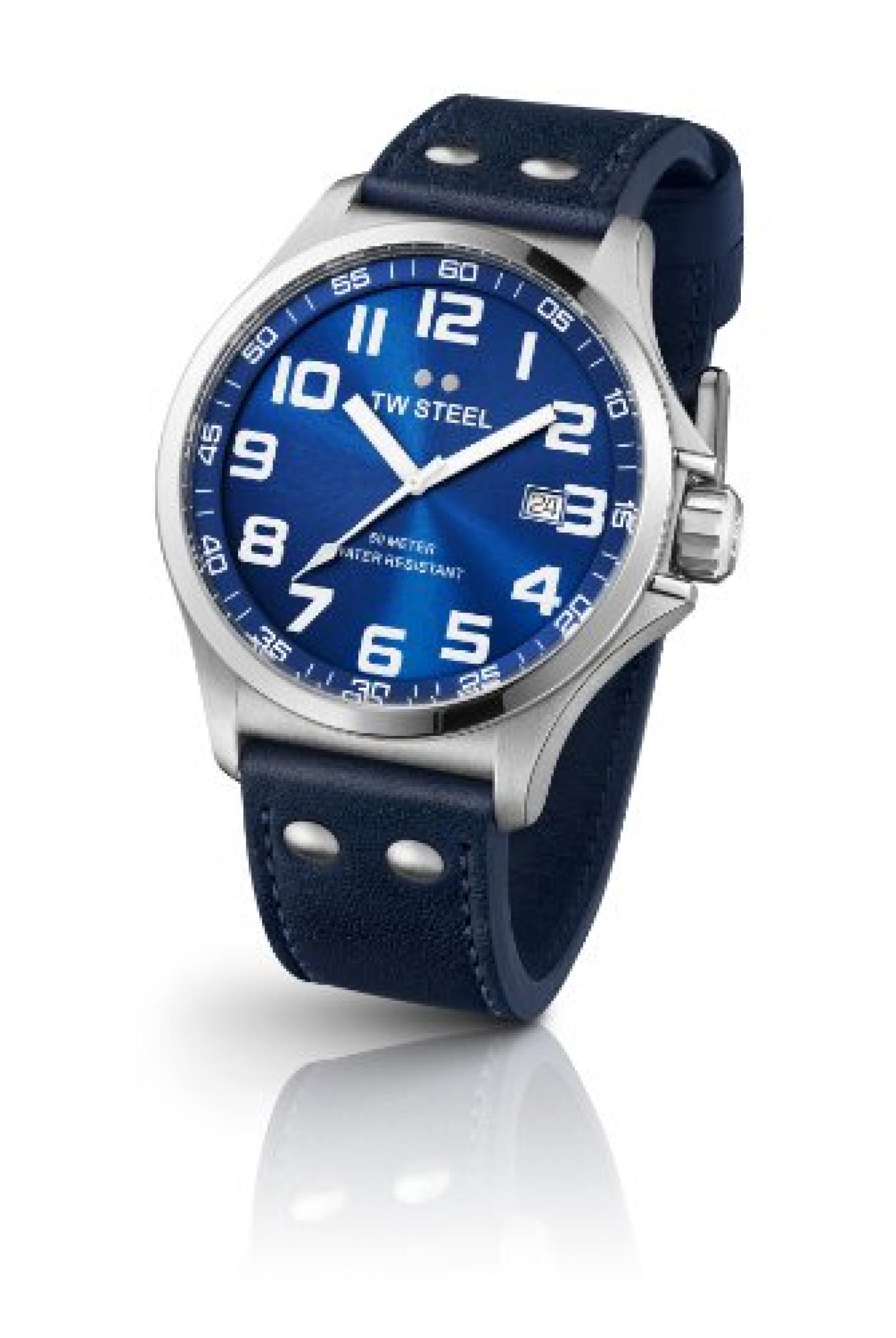 TW Steel Unisex-Armbanduhr Pilot Analog leder blau TW401 