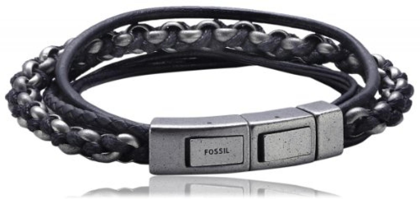 Fossil Herren-Armband Edelstahl 18.5 + 1.5 cm verstellbar Leder schwarz JF00544797 