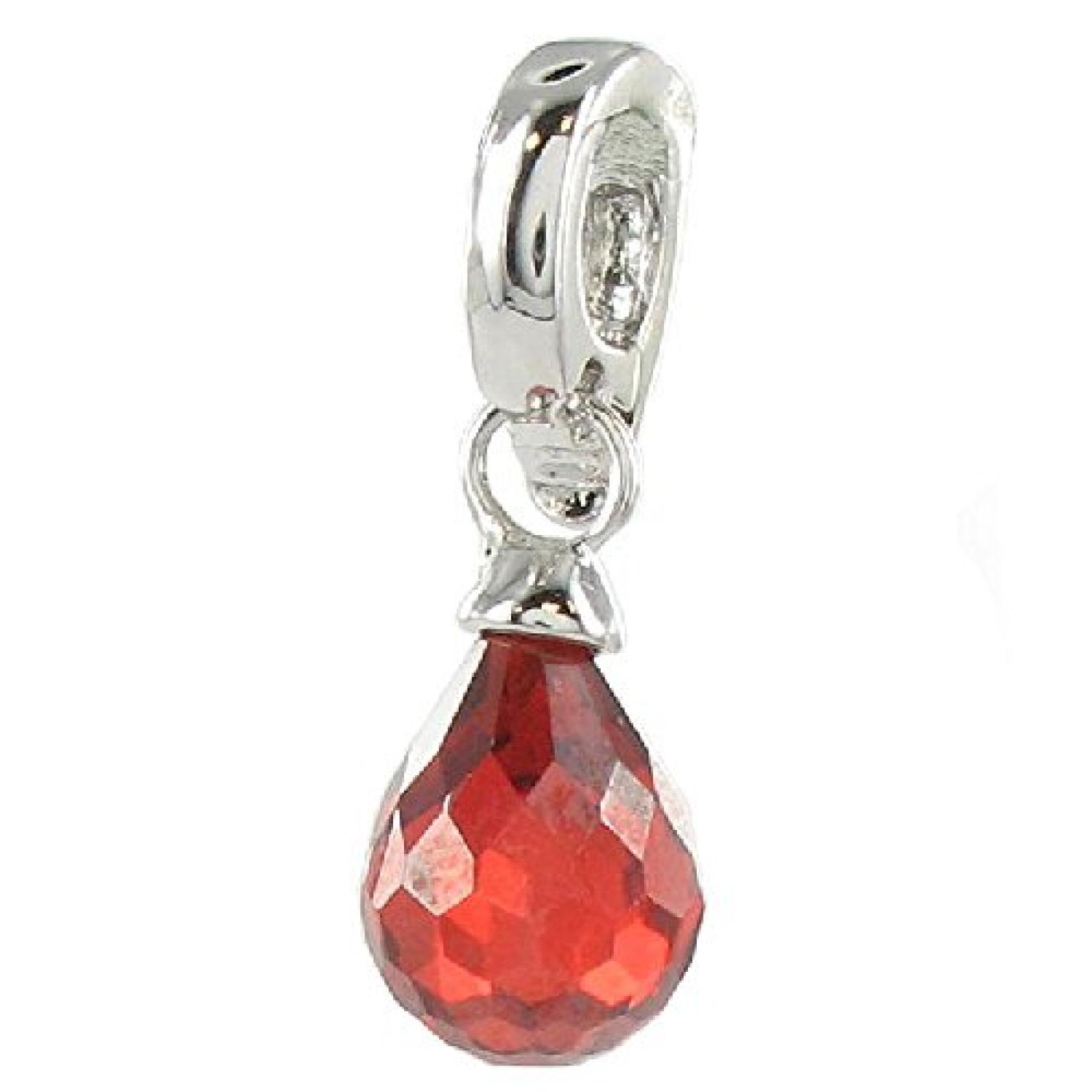 Quiges, Eligo Charms Silver Plated Clip on Charm Red Drop Cubic Zirconia für Viventy/Fossil 5mm Leather Armbands 