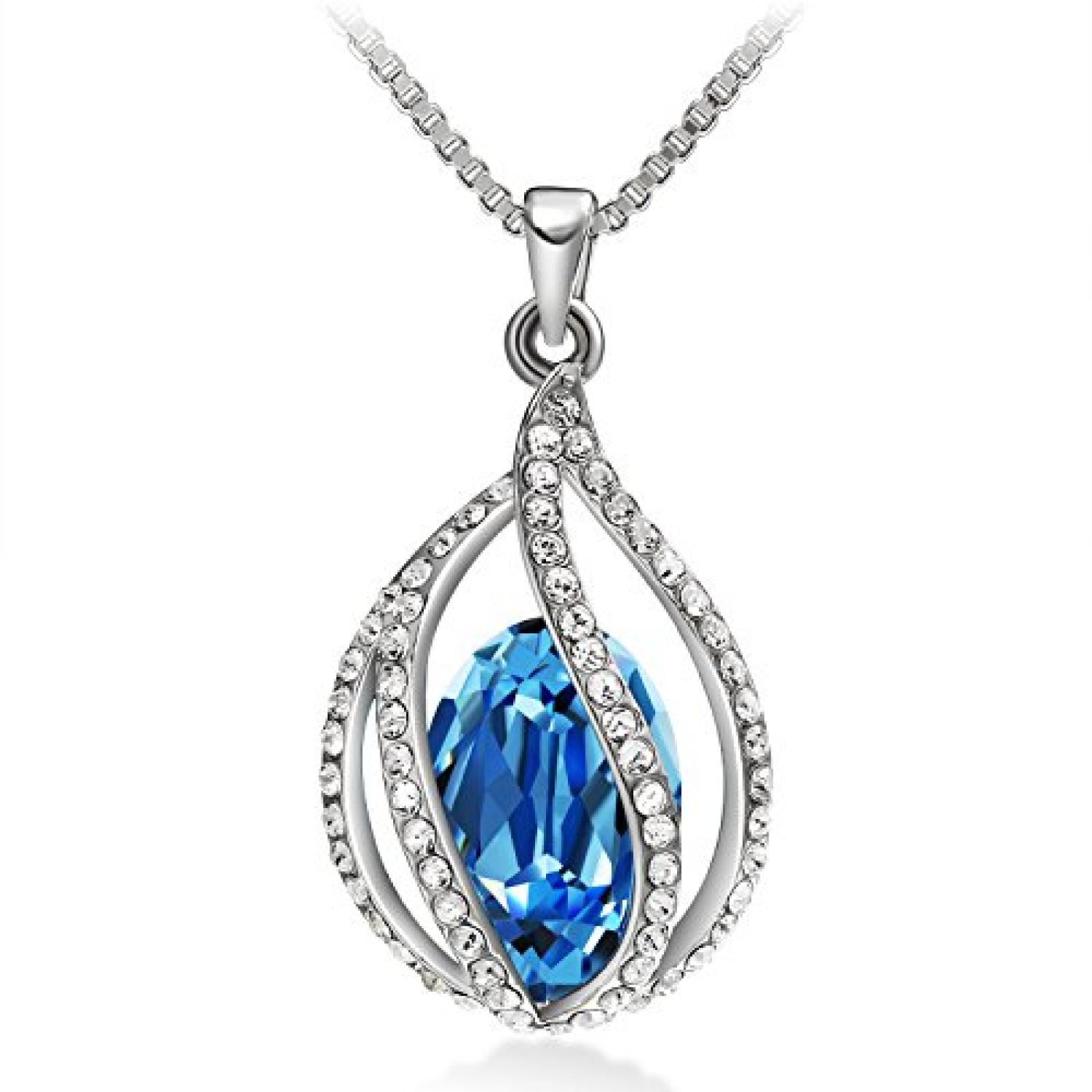 FANCYDELI Weihnachtsgeschenk SWAROVSKI ELEMENTS Schmuck Modeschmuck Damen Mädchen Halskette Kette Kristall Anhänger Geschenk zum Xmas,Geburtstag für Frauen Freundin Mutter Alltag Party Blau AN0055 