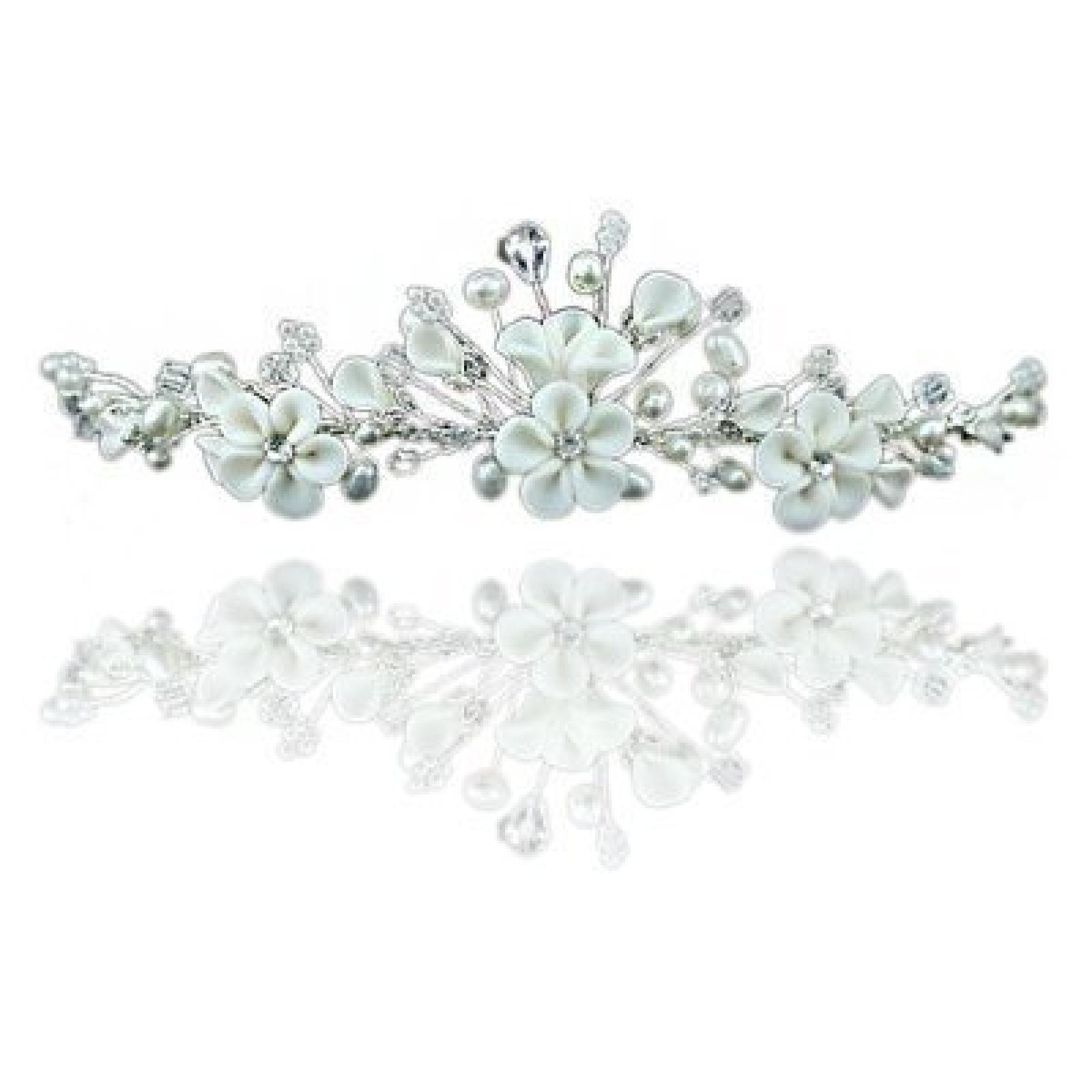 Hübsche Blumen Elfenbein Strass Kristall und Perle Hochzeit Brautschmuck Diadem Tiara 