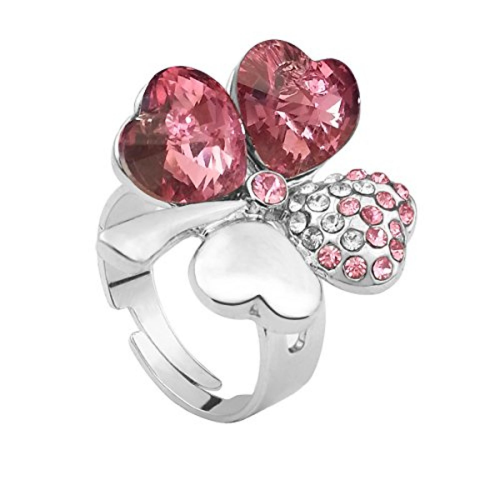 Le Premium® Vier Blatt Klee Mode-Fingerring herzförmigen Swarovski Rosa kristalle (einstellbarer Größe) 