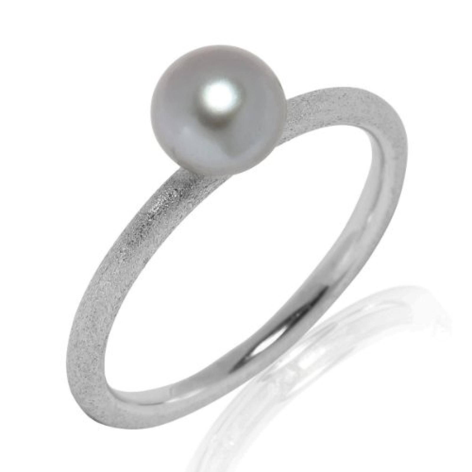 Valero Pearls Damen-Ring Silver Collection 925 Sterling Silber Süßwasser-Zuchtperlen 6 mm Button hellgrau 60201739 