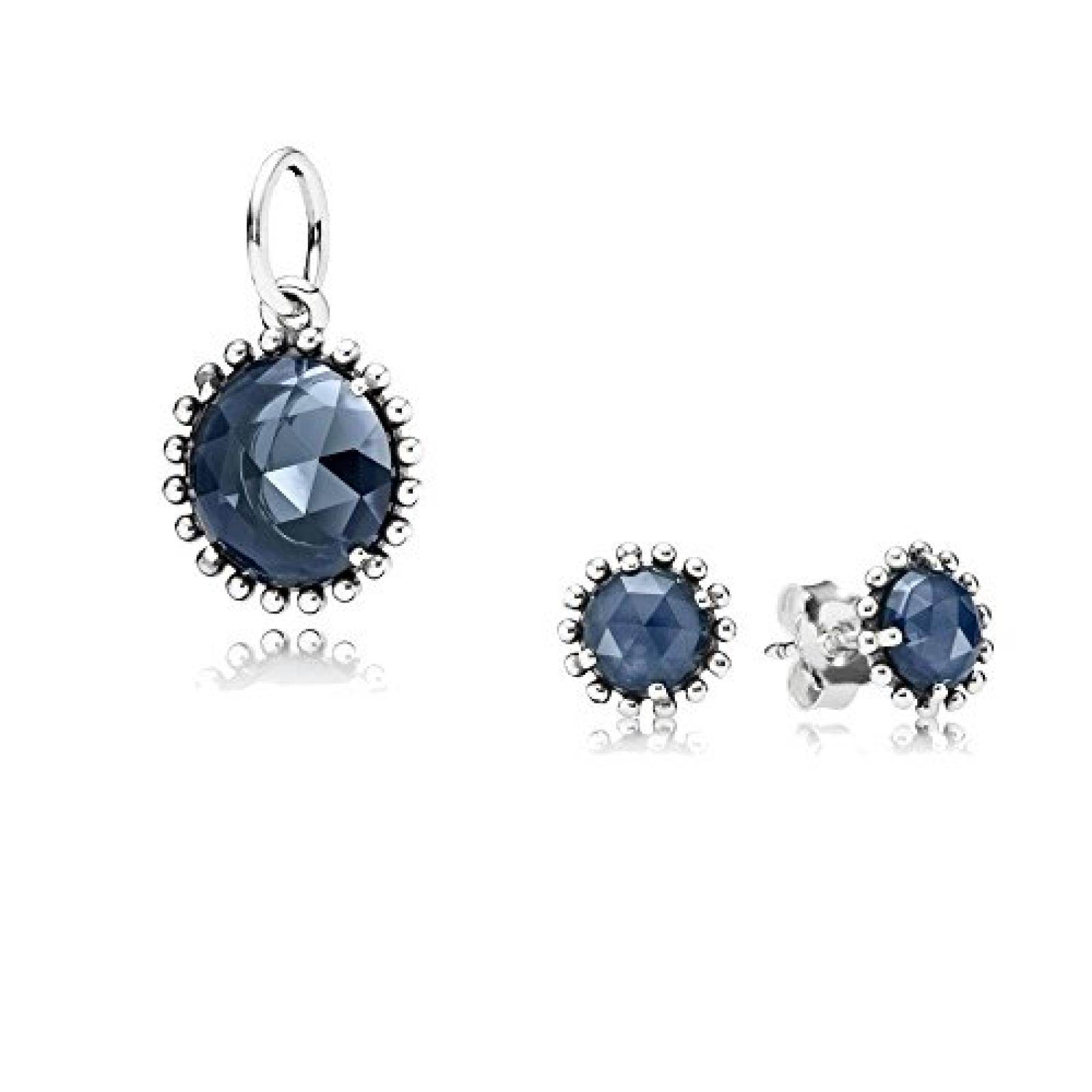 Original Pandora Geschenkset - 1 Silber Ohrstecker Strahlende Mitternacht mit mitternachtsblauem Kristall 290561NBC und 1 Silber Anhänger Glänzender Mitternachtskristall mit blauem Kristall 390361NBC 