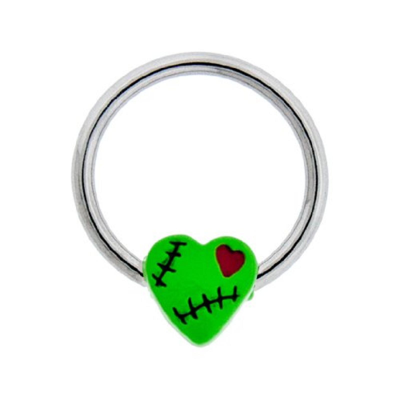 Metal Mafia Ball Closure Ring GREEN ZOMBIE HEART 