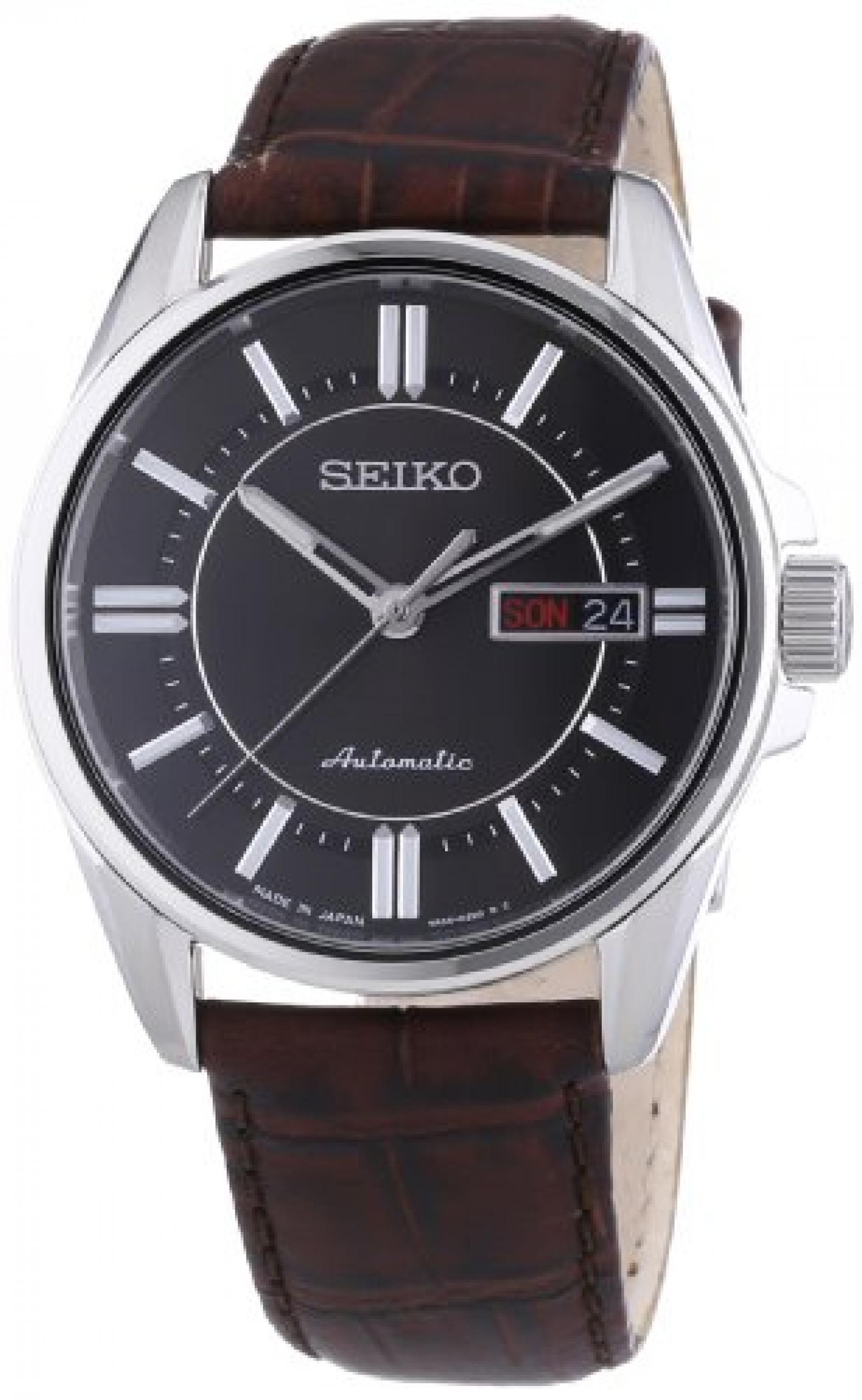 Seiko Herren-Armbanduhr XL Analog Automatik Leder SRP401J2 