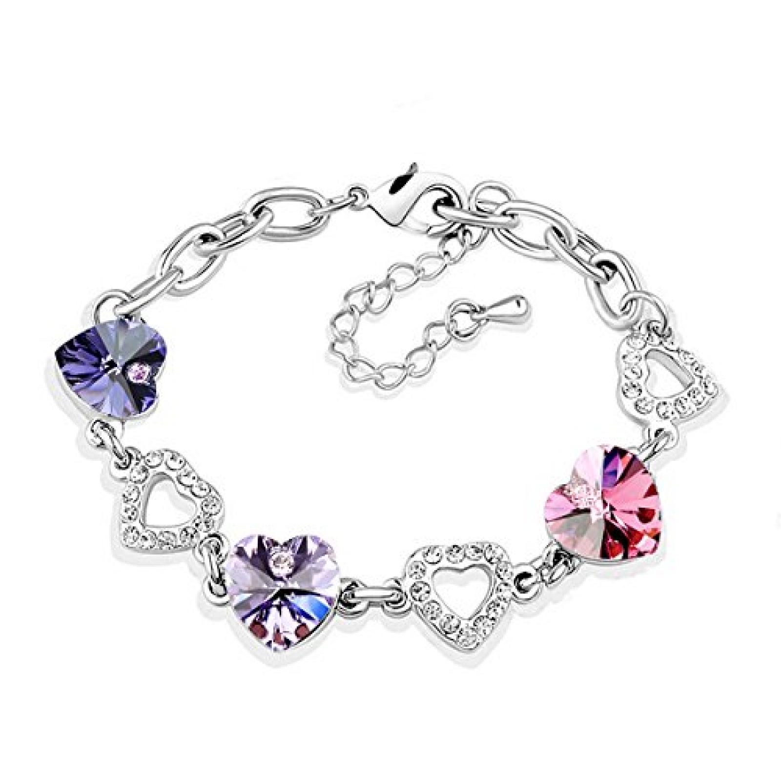 Le Premium® Kleeblatt Kristall Charme Armbänder herzförmigen Swarovski Tansanit lila, violett,und Rosa kristalle 