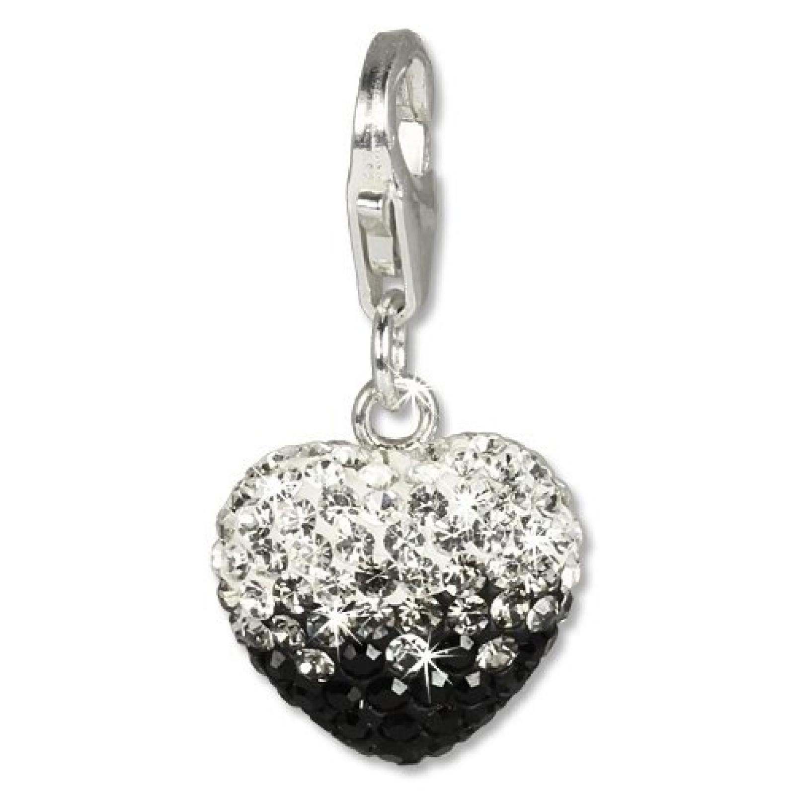 SilberDream Glitzer Charm Swarovski Kristalle Herz schwarz ICE Anhänger 925 Silber für Bettelarmbänder Kette Ohrring GSC006 