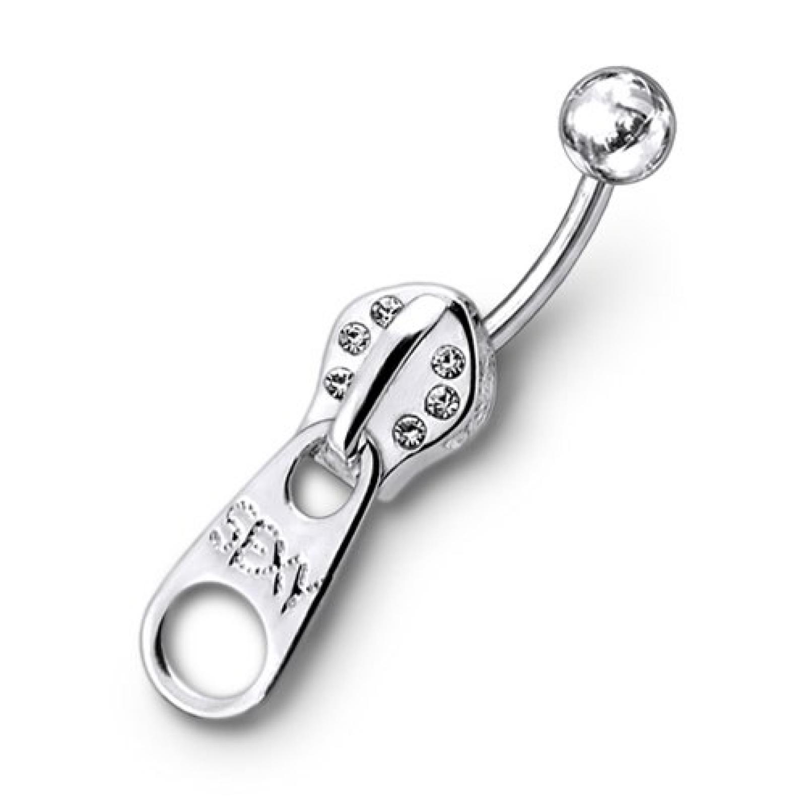 Thuppaki Jeweled Herumhängende Zip Sterlingsilber mit 14G - 3/8 Zoll (1.6x10MM) 316L chirurgischer Stahl Banana Belly Ring 