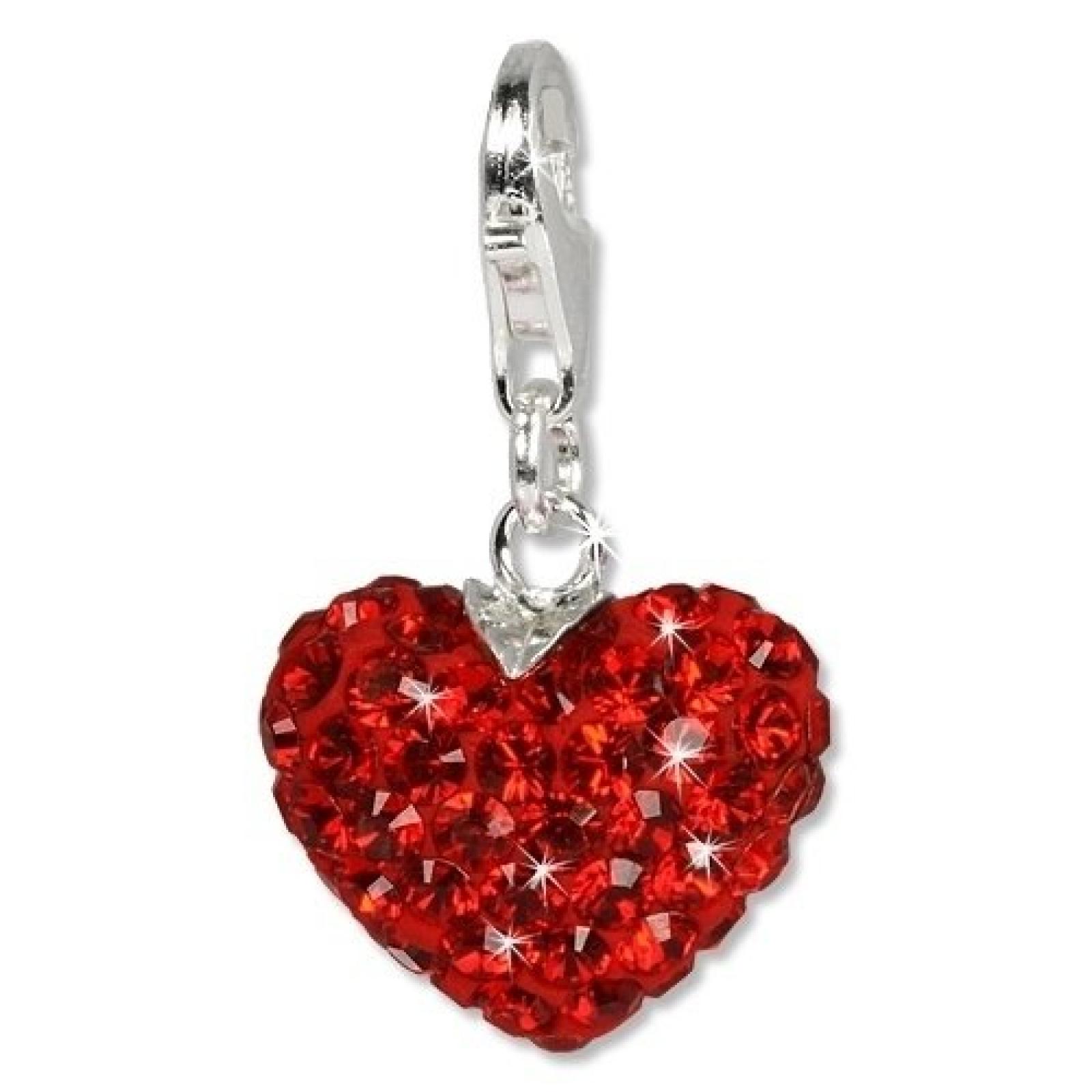 SilberDream Glitzer Charm Feuriges Herz rot Swarovski Kristalle SHINY Anhänger 925 Silber für Bettelarmbänder Kette Ohrring GSC304 