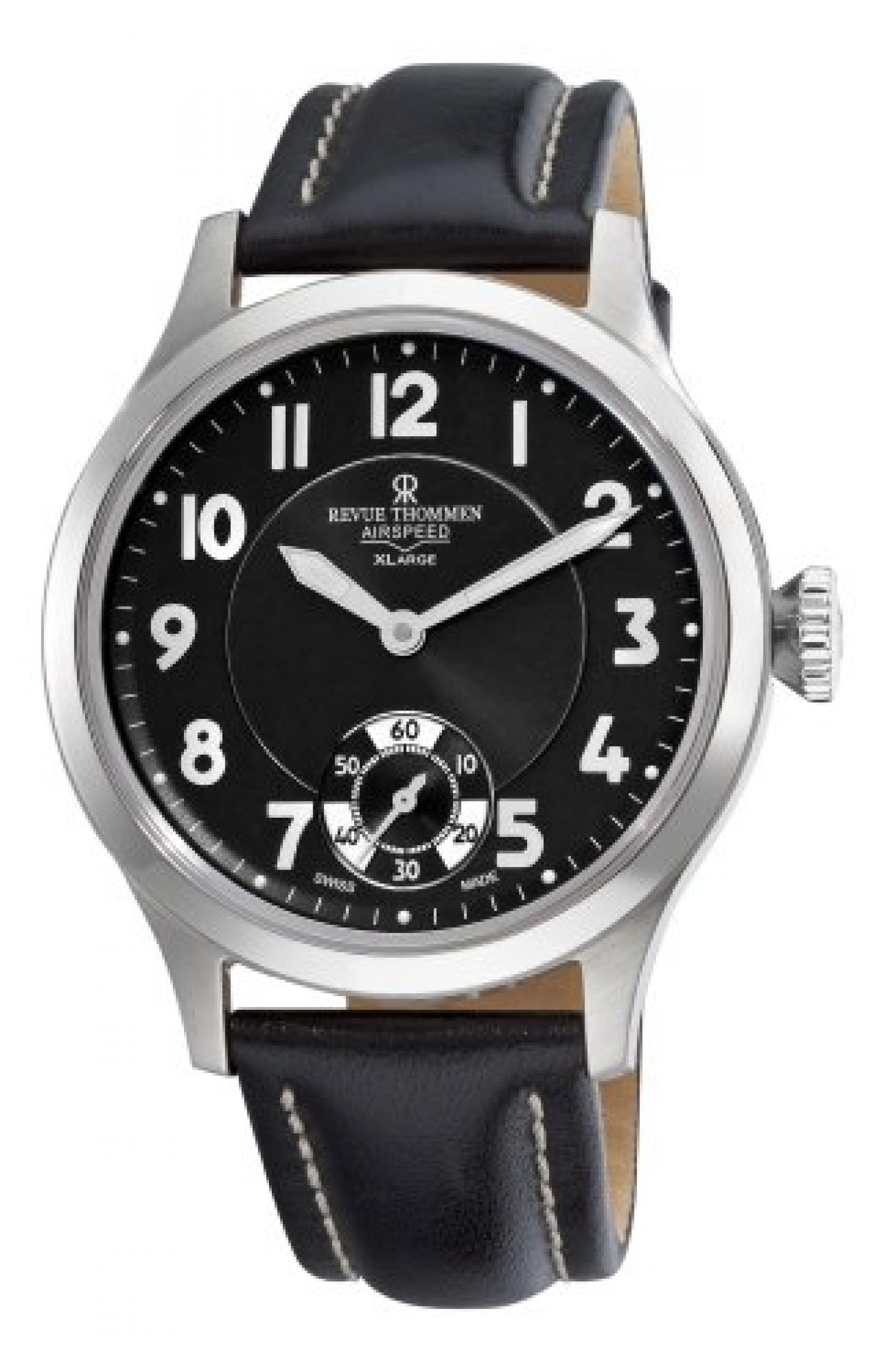 Revue Thommen Mens 16061.3537 Air speed Mens Black Face Mechanical Watch Watch 