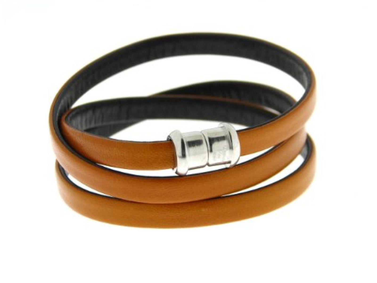 Kettenworld Unisex-Lederarmbandhellbraun Masai schwarz FA 74392/92/57 