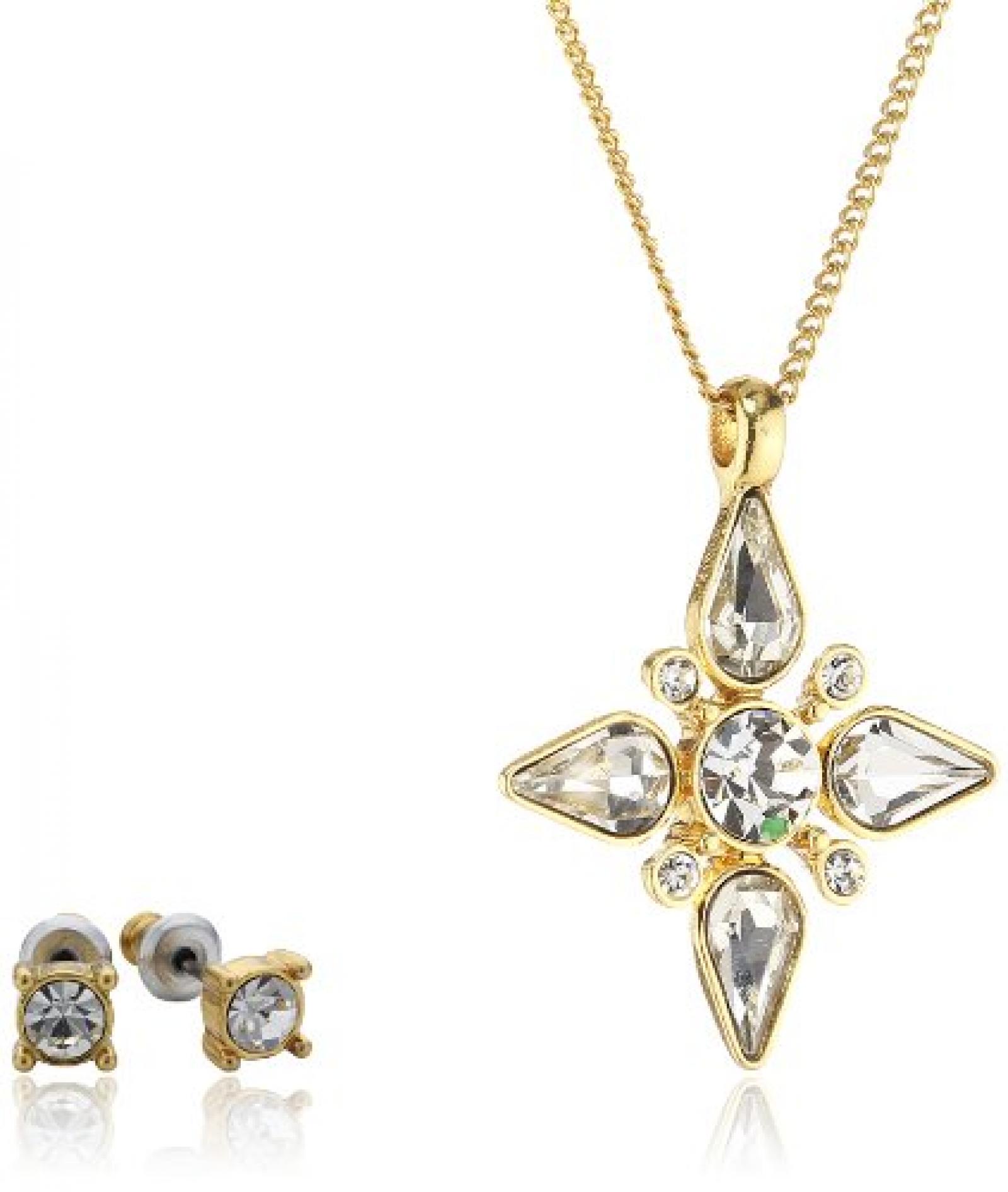 Pilgrim Jewelry Damen-Schmuckset: Halskette + Ohrstecker vergoldet Kristall weiß 901342009 