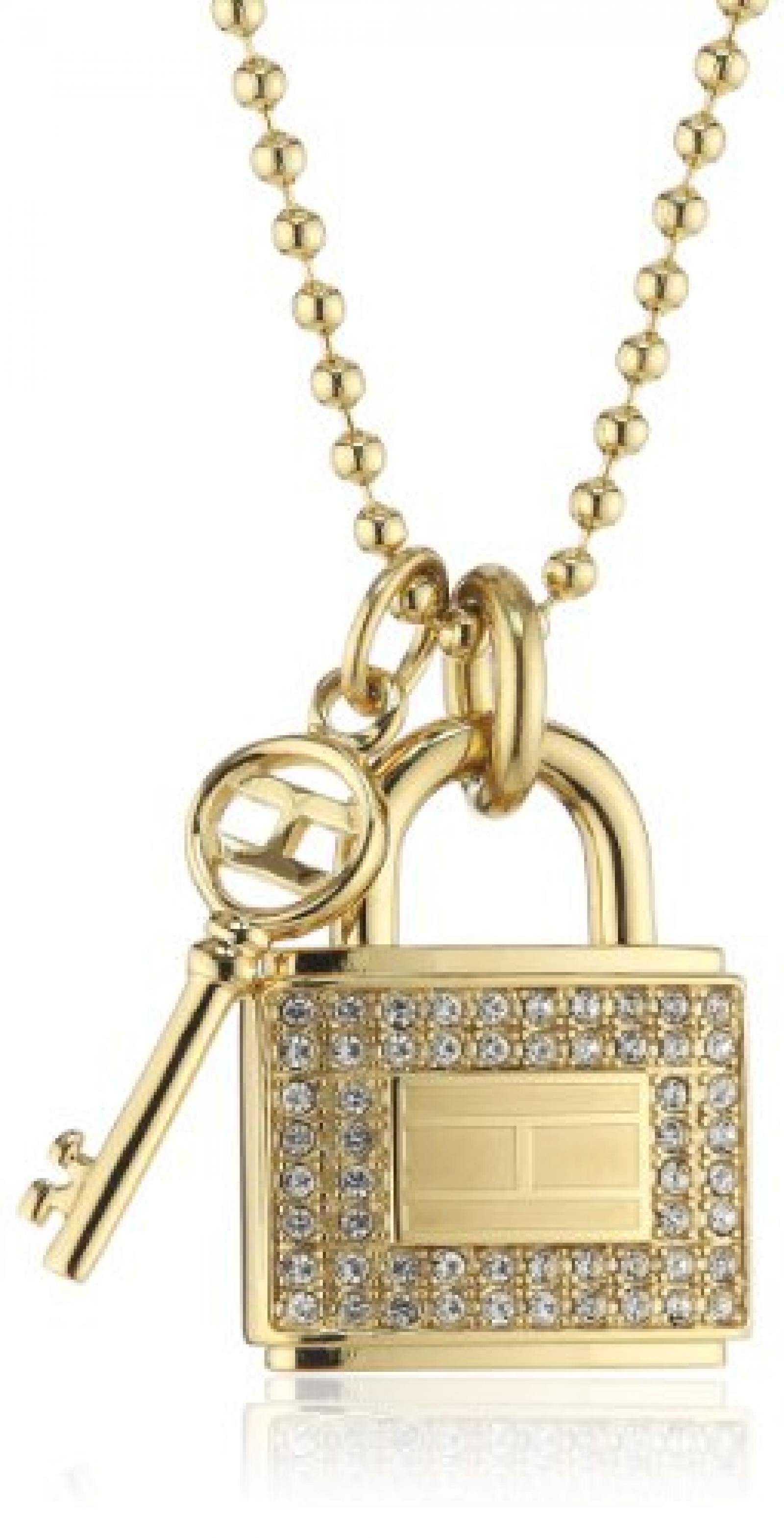 Tommy Hilfiger jewelry Damen-Halskette Edelstahl IP gold beschichtet mit Schloss/Schlüssel Swarovski-Kristalle weiß 2700459 