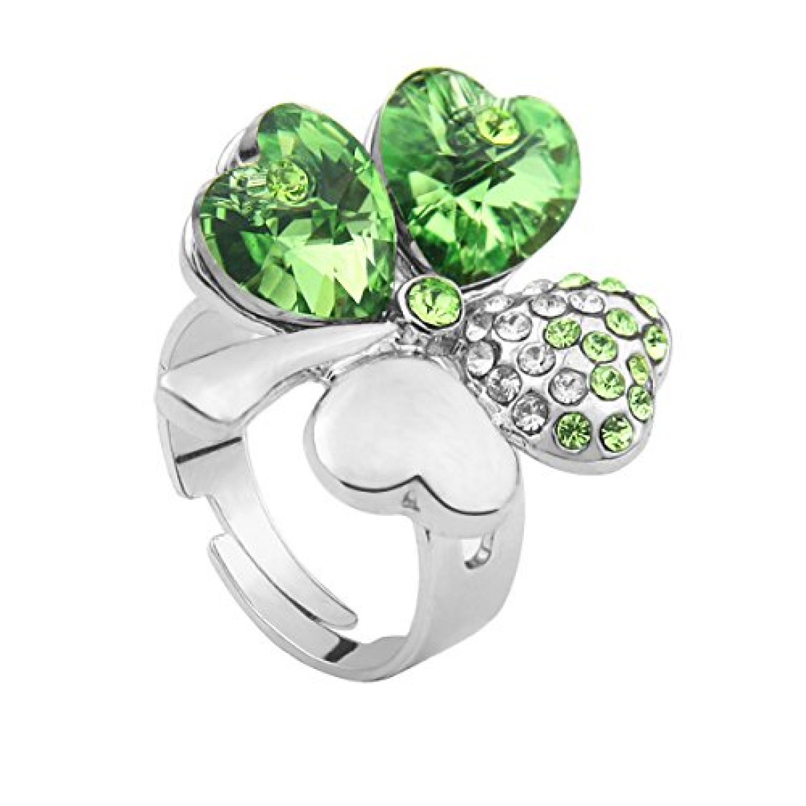 Le Premium® Vier Blatt Klee Mode-Fingerring herzförmigen Swarovski Peridot Grün kristalle (einstellbarer Größe) 