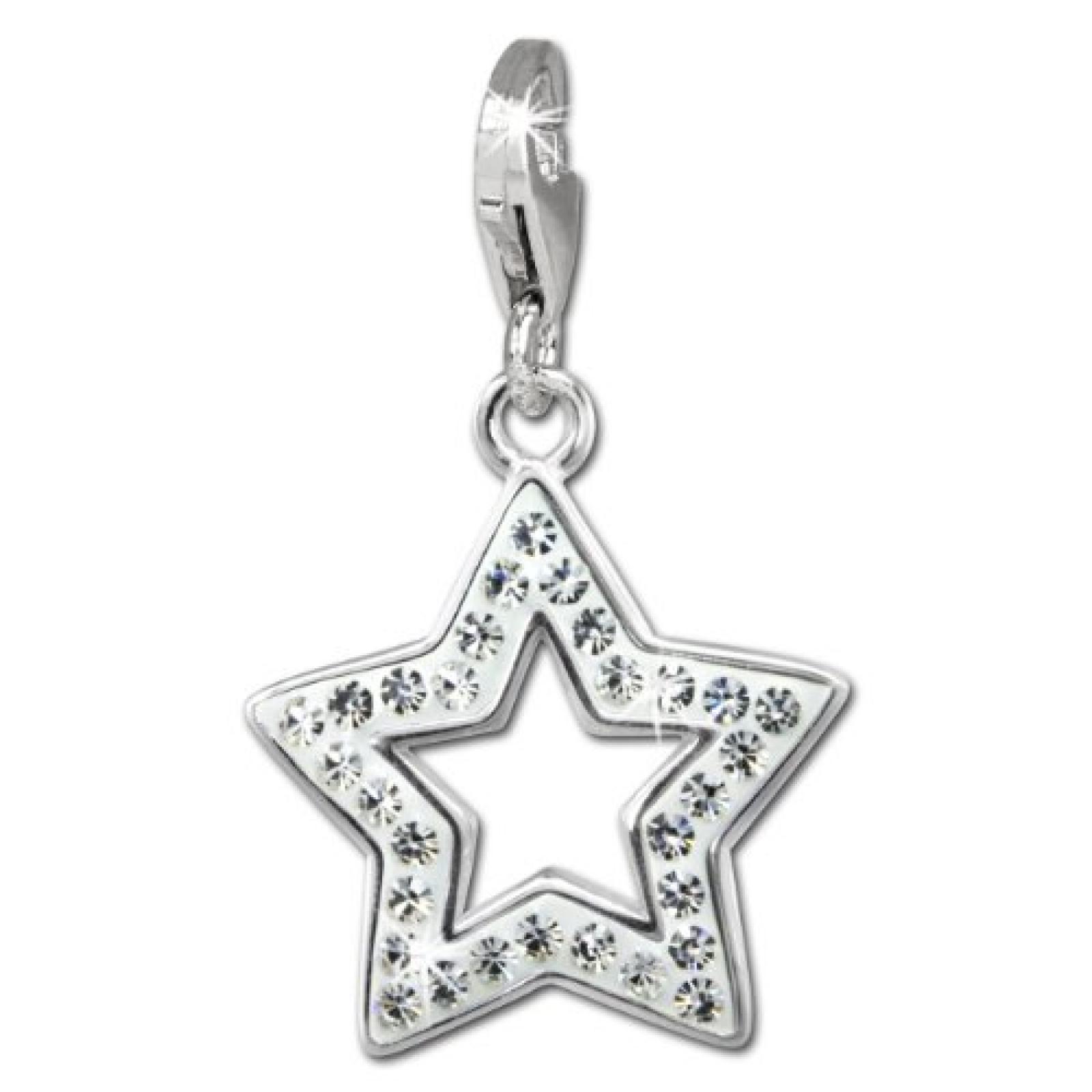 SilberDream Glitzer Charm Stern offen weiß Zirkonia Kristalle Anhänger 925 Silber für Bettelarmbänder Kette Ohrring GSC556W 