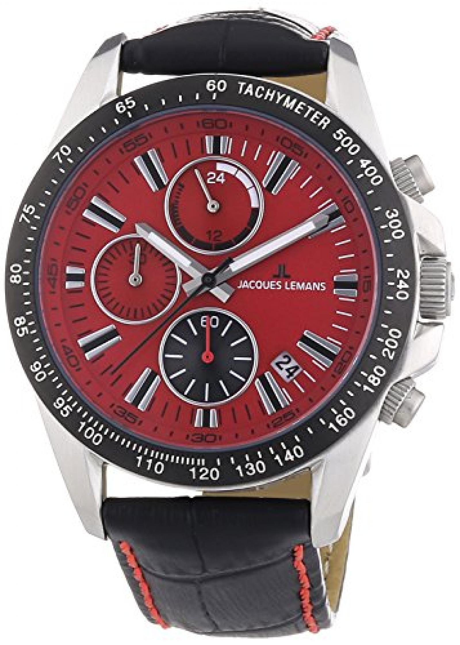 Jacques Lemans Herren-Armbanduhr Chronograph Quarz Leder 1-1327B 