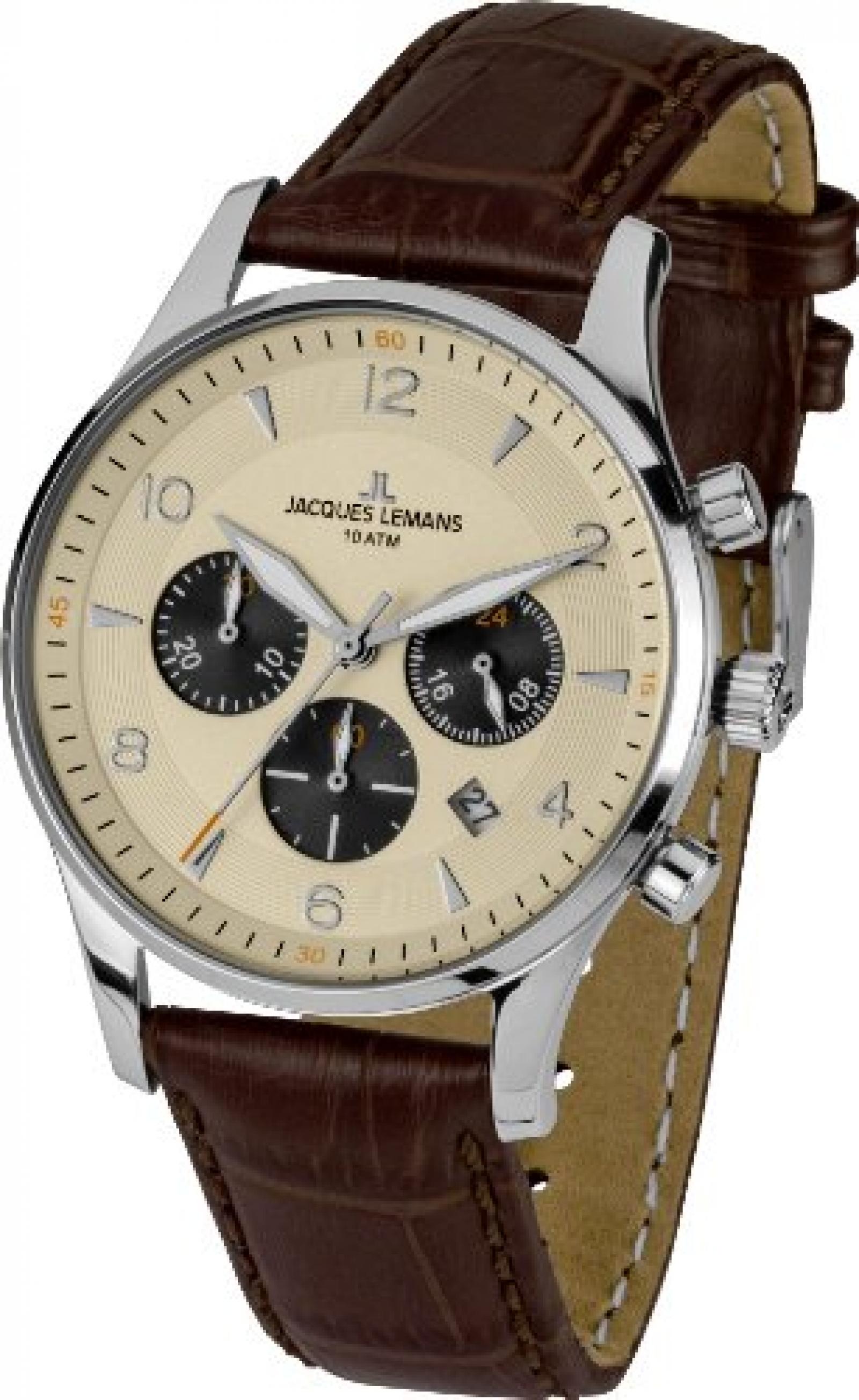 Jacques Lemans Herren-Armbanduhr XL London Chronograph Quarz Leder 1-1654E 