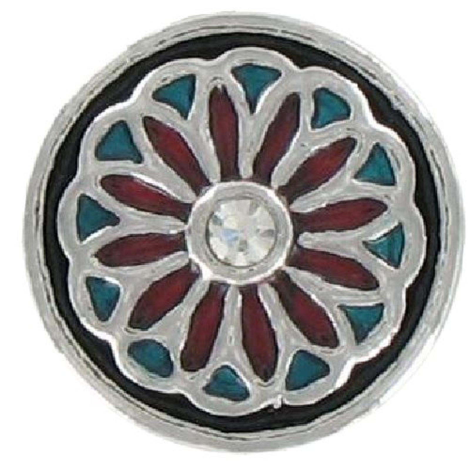 Quiges, Eligo Jewellery Blau mit Rot Ornament Kristall Kern Piccolo 12mm Chunk/Click Button für Eligo Piccolo und NOOSA Petite Armbänder 