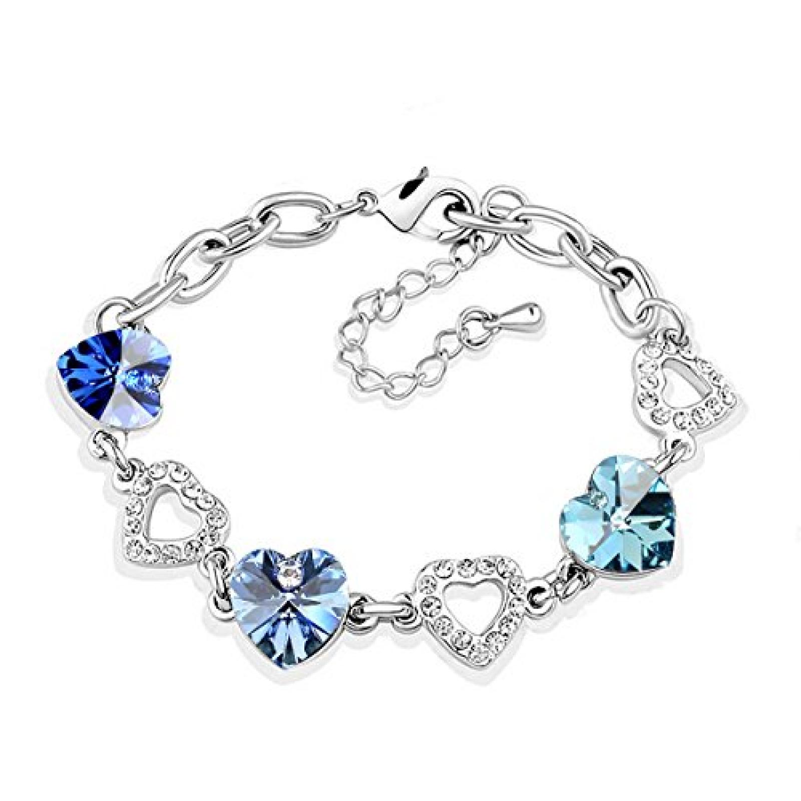 Le Premium® Kleeblatt Kristall Charme Armbänder herzförmigen Swarovski Saphir,Licht Saphir,und Aquamarine Blau kristalle 