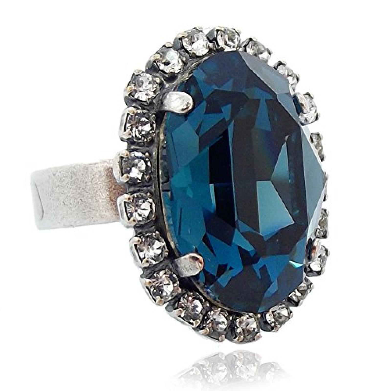 Ring mit SWAROVSKI ELEMENTS - Farbe Silber Montana - Verstellbar - in Etui - Made in Germany 