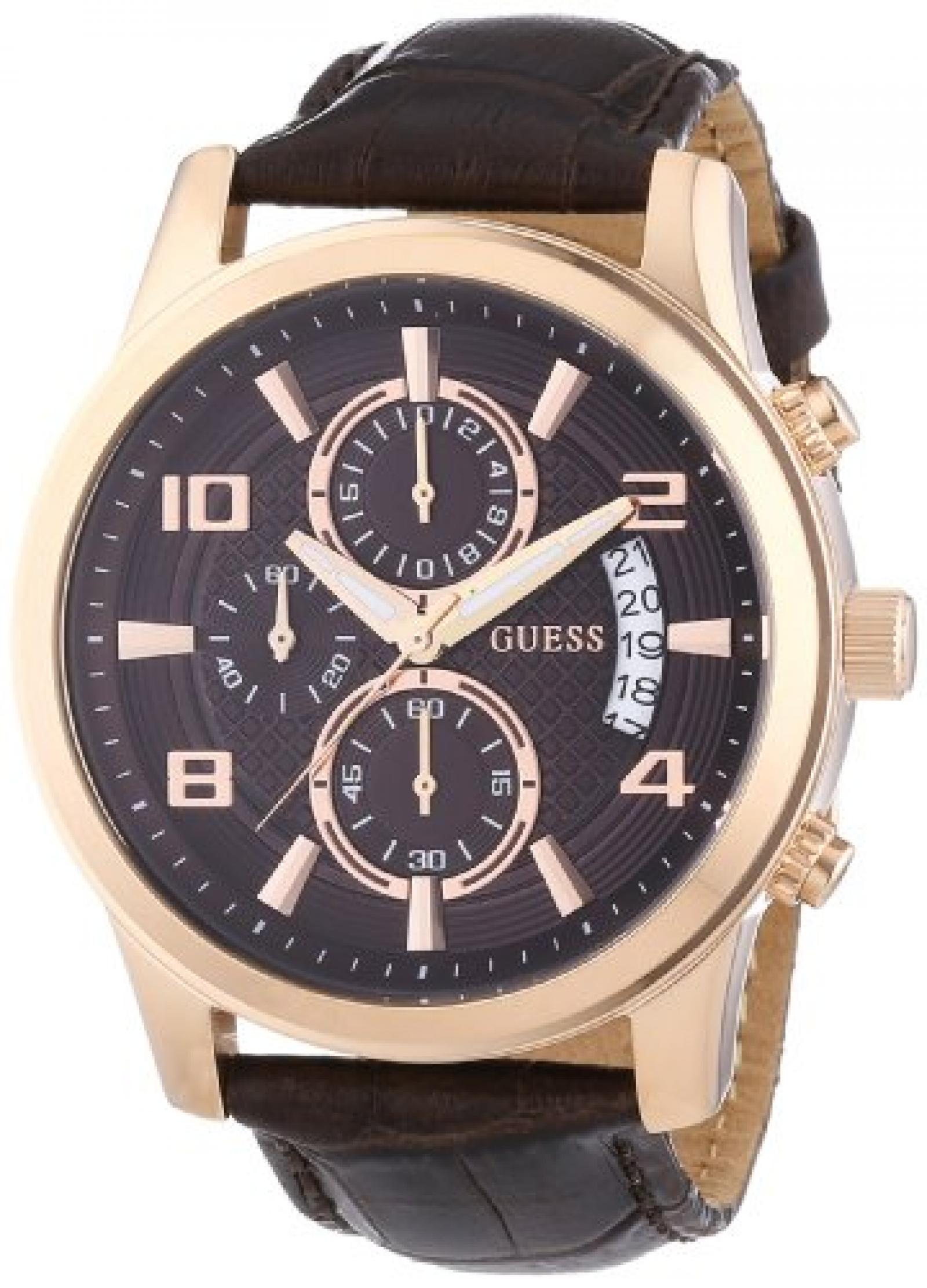 Guess Herren-Armbanduhr XL Chronograph Quarz Leder W0076G4 