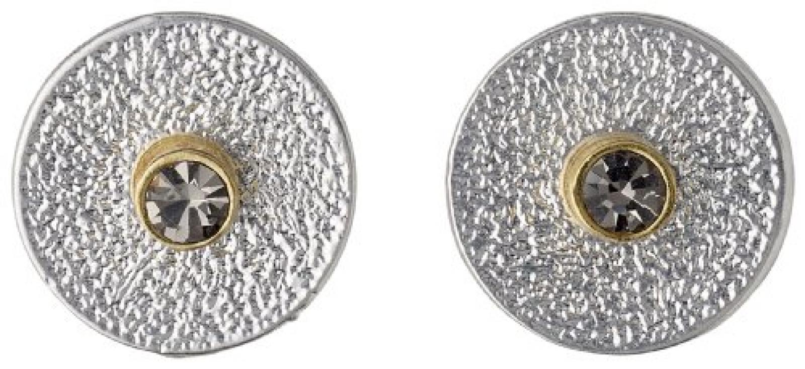Pilgrim Jewelry Damen-Ohrstecker Messing Pilgrim Damen-Ohrstecker aus der Serie Disk post versilbert,grau 2 in 1 post earring ,1.2 cm in diameter cm 451336103 