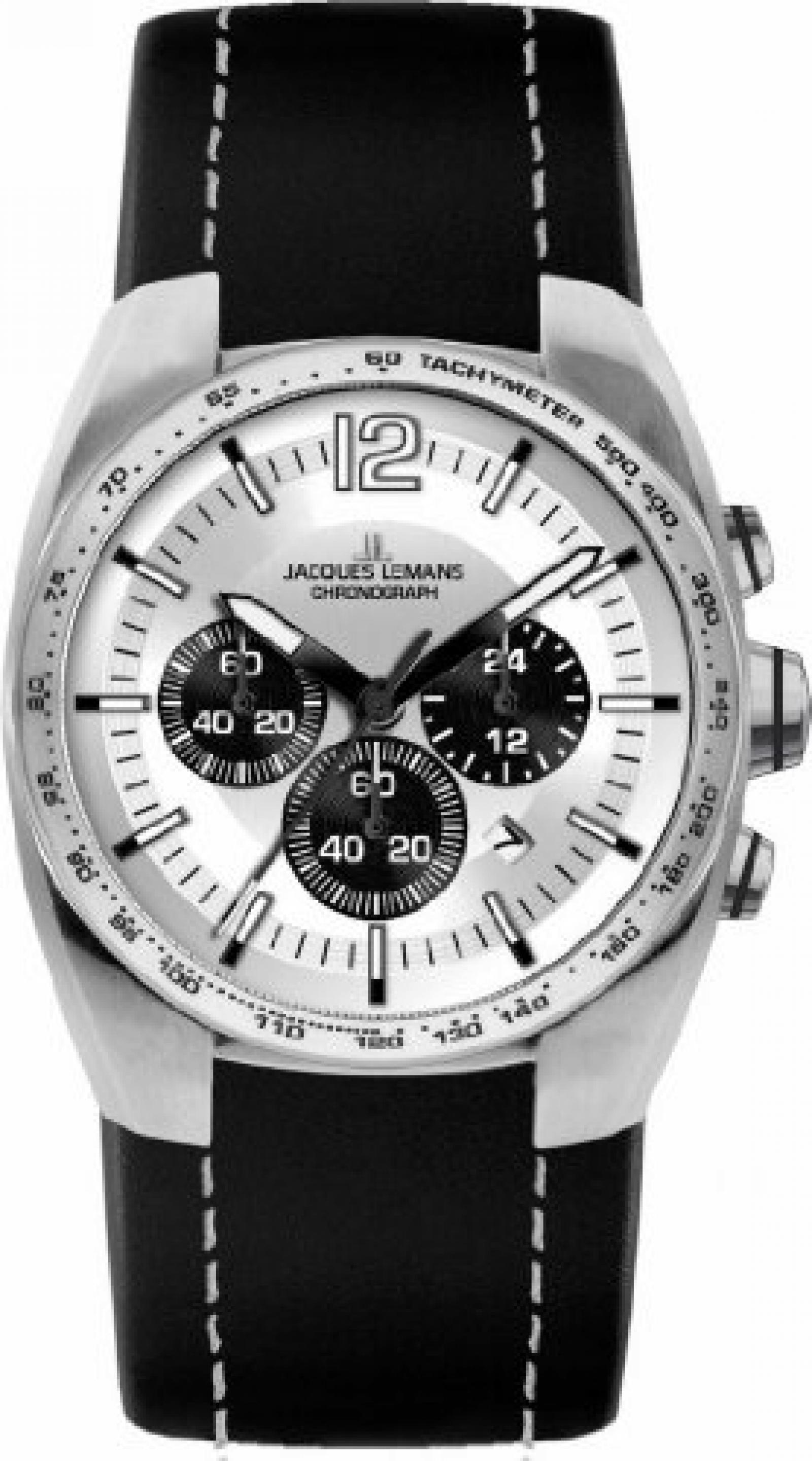 Jacques Lemans Herren-Armbanduhr XL Sport Chronograph Quarz Leder 1-1688B 