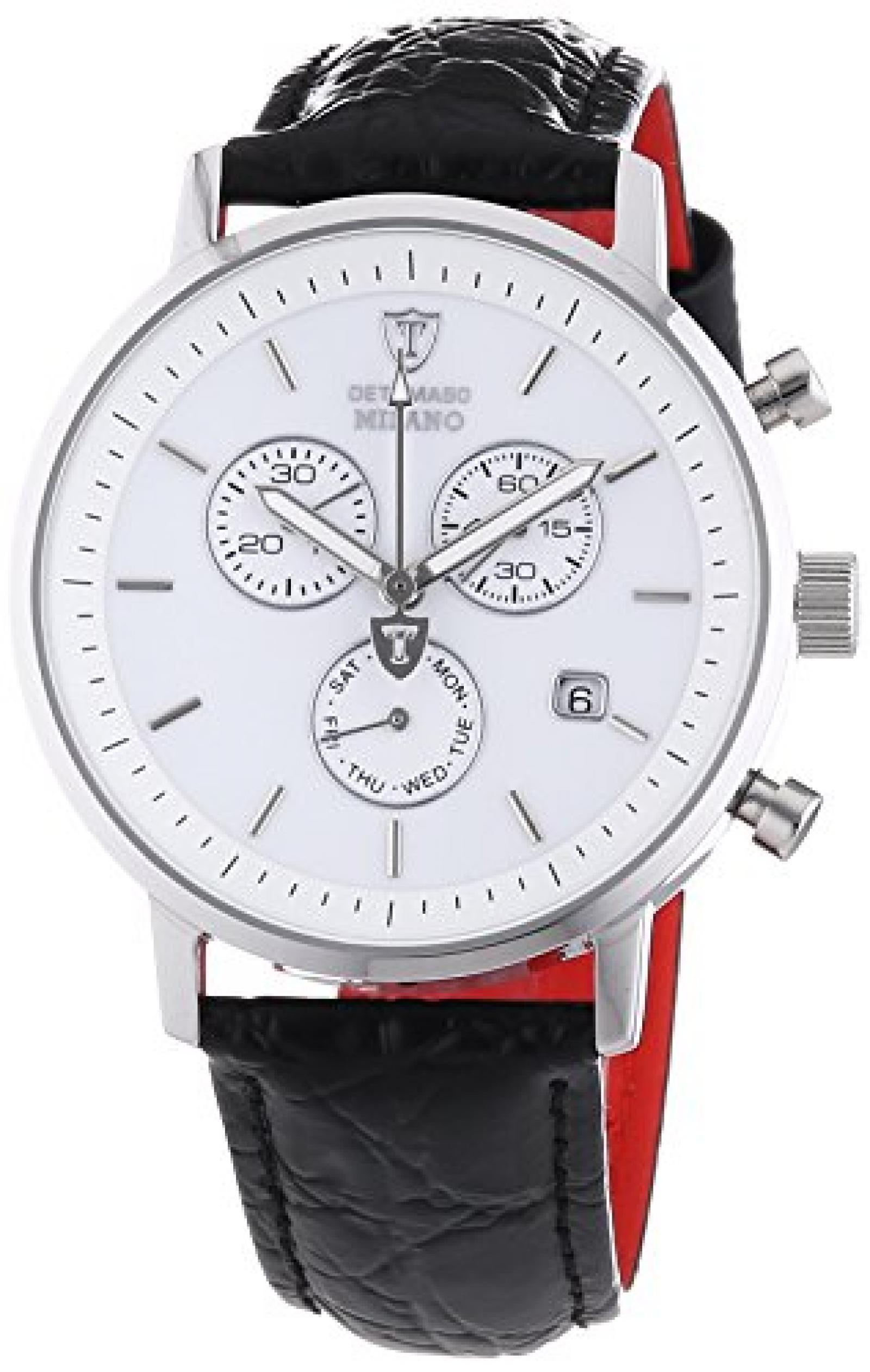 Detomaso Herren-Armbanduhr XL MILANO Chronograph White/Black Quarz Leder DT1052-E 