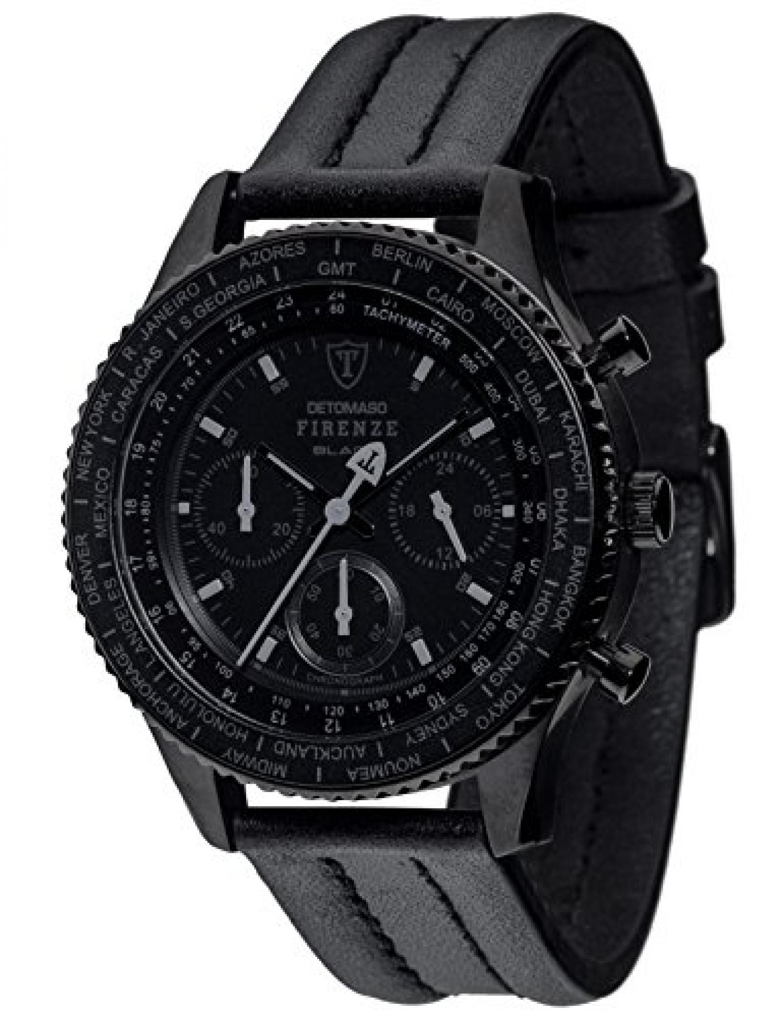 Detomaso Herren-Armbanduhr FIRENZE BLACK Chronograph Trend Quarz Leder DT1068-A 