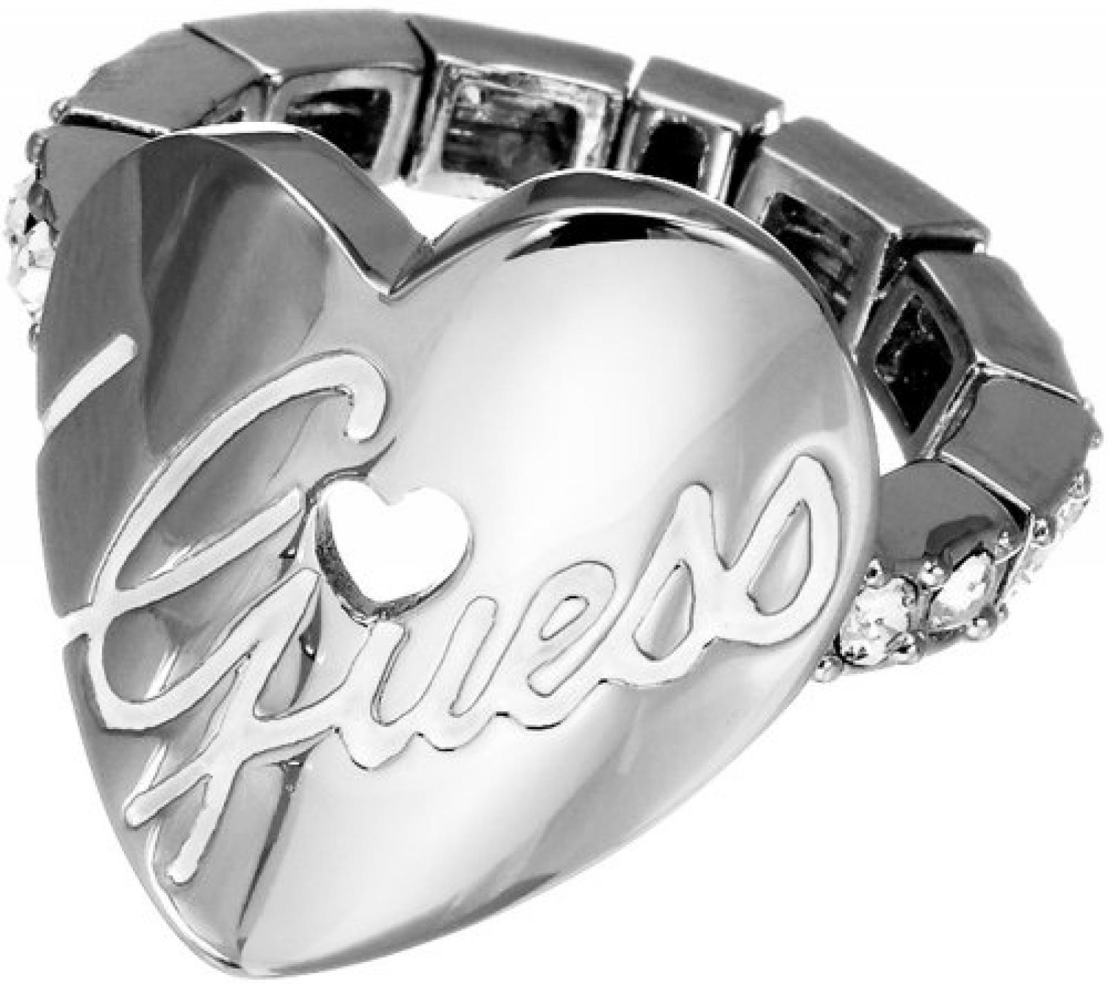 GUESS Damen-Ring Edelstahl rhodiniert Kristall Zirkonia Heart weiß UBR11101 