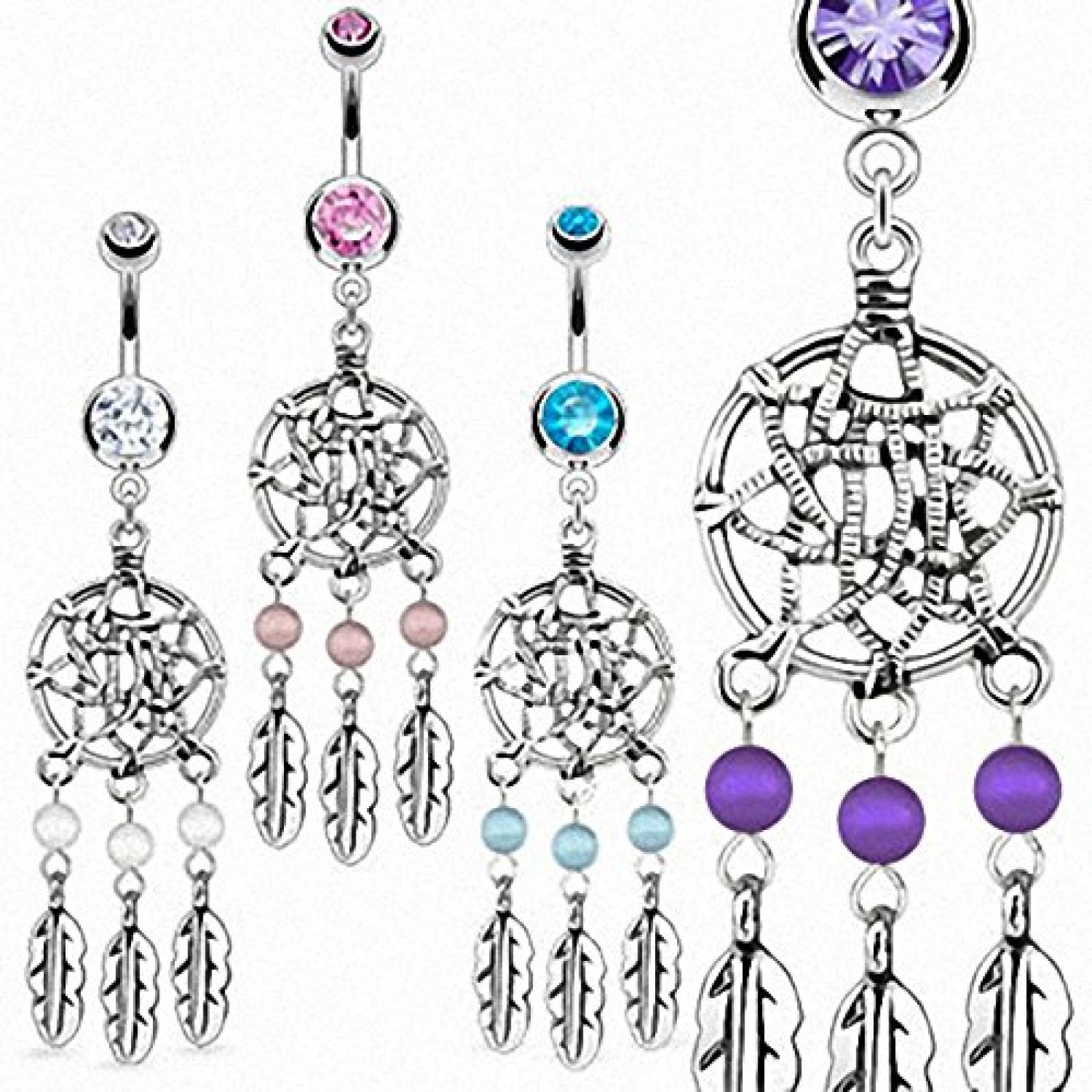 Taffstyle® Bauchnabelpiercing Schmuck Banane Piercing Stecker mit Dreamcatcher Tribal Traumfänger Federn Motiv Anhänger 